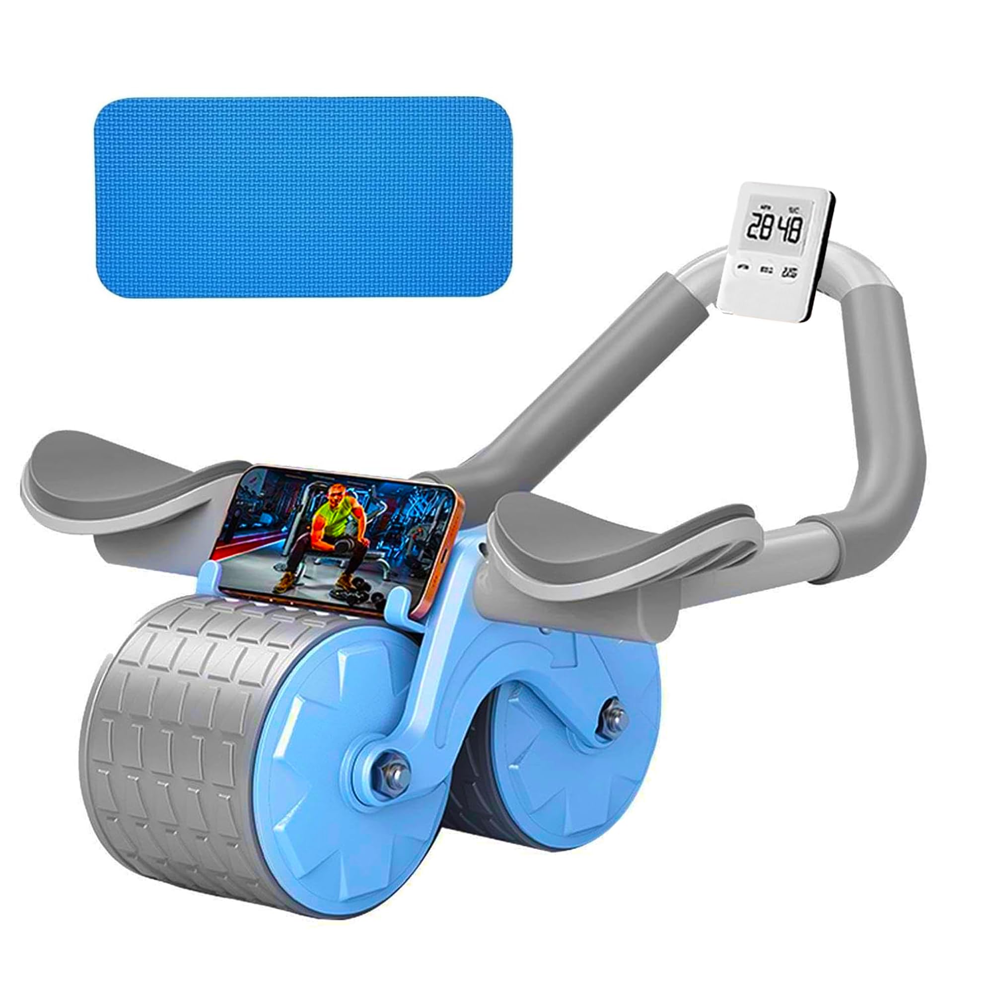 US1984 Abs Roller For Men-Abdominal Exercise Equipment For Home Gym-Ab Roller With Timer,Mobile Holder&Knee Pad-Exercise Wheels For Men&Women-Abs Workout Machine For Core Plank Workout (Blue)-image-15
