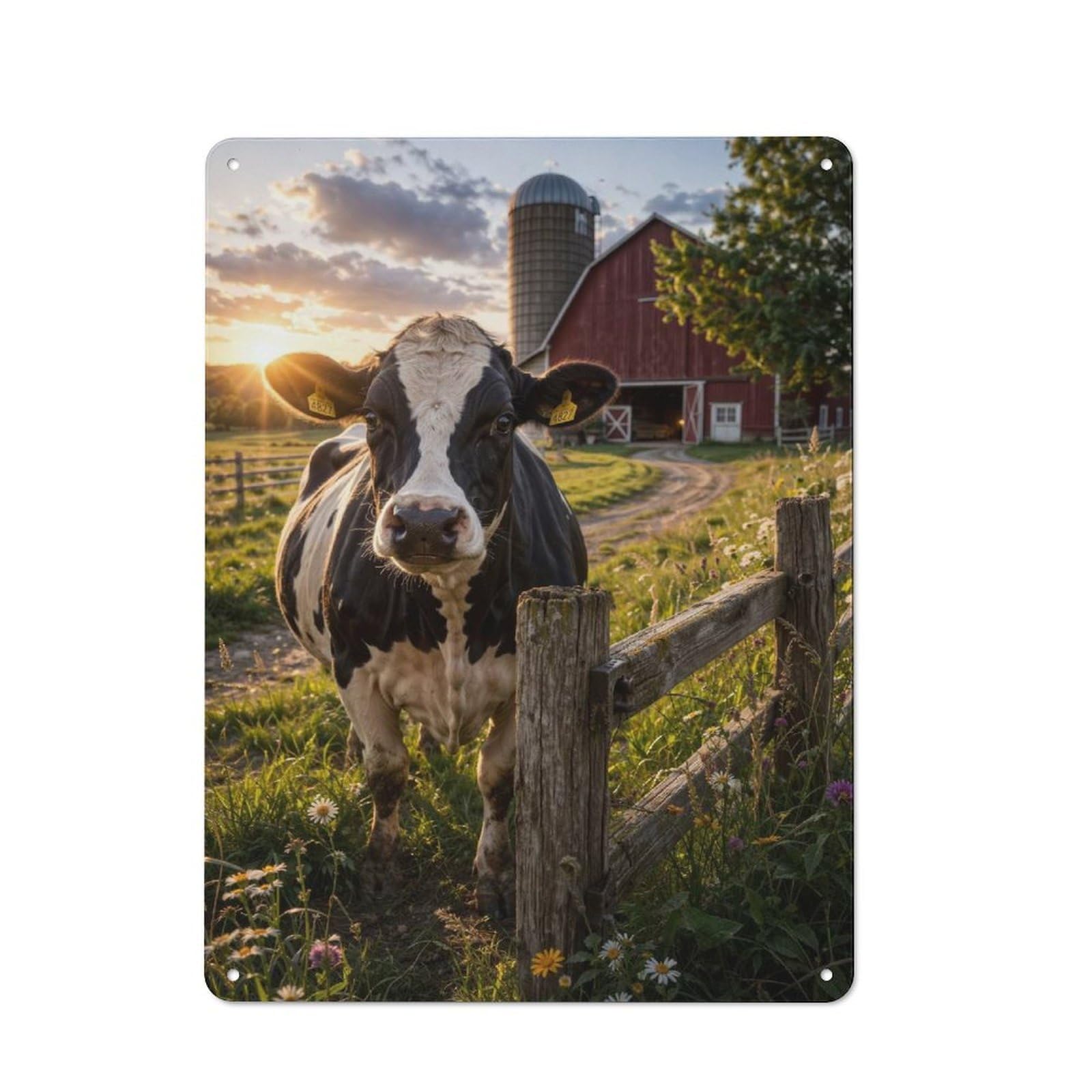 Junmoney Style-10 Cow In A Field At Sunset Tin Wall Sign 40X30cm, Country Style Bistro Wall Plaque For Coffee Bar, Kitchen, Bistro Or Tea Corner