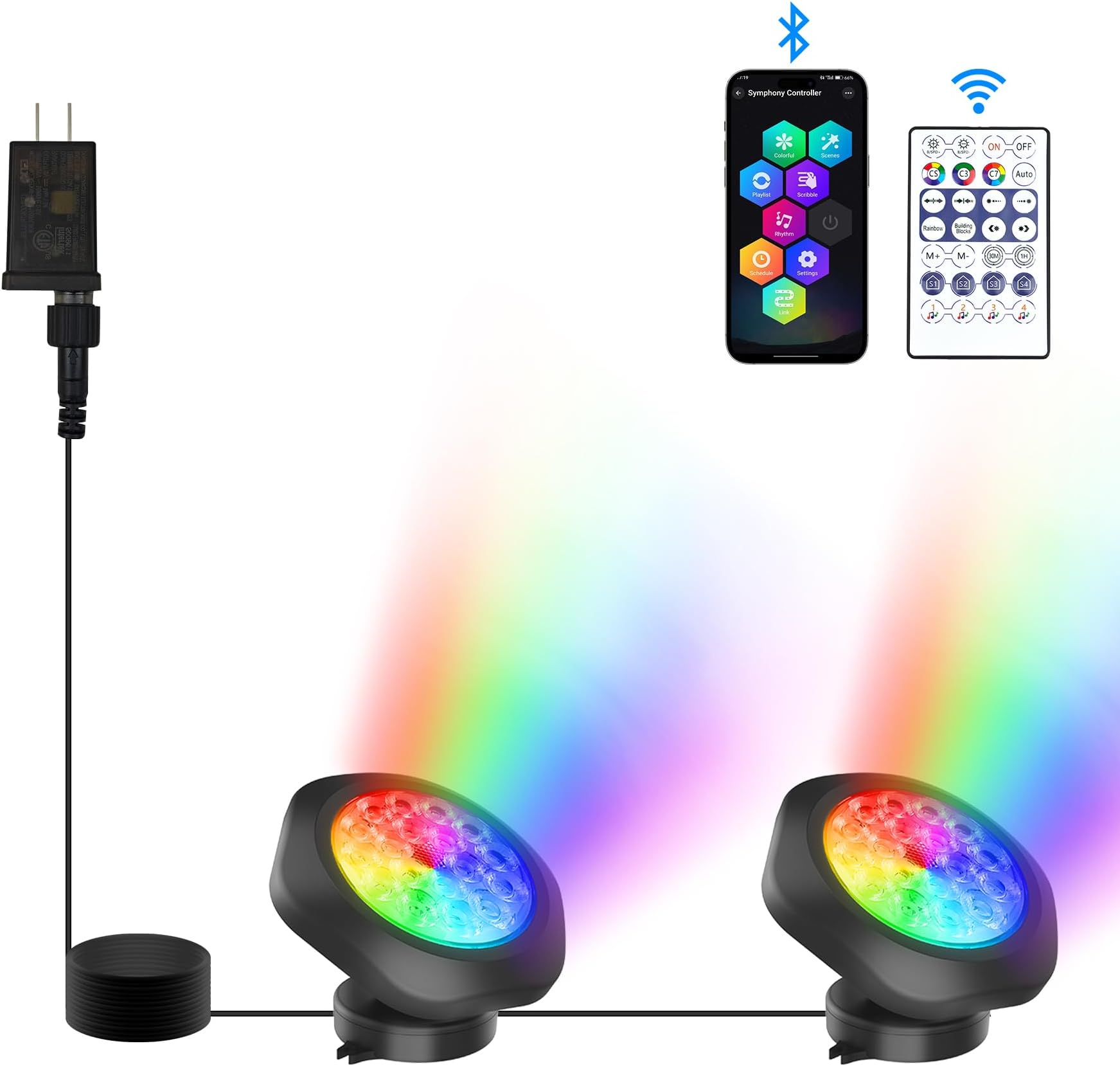 RGB Underwater Pond Lights, Super Bright 18 LED Submersible Fountain Lights Color Changing Spotlights, Bluetooth APP Control IP68 Waterproof for Fish Aquarium Tank Garden Yard Pool(Set of 2)