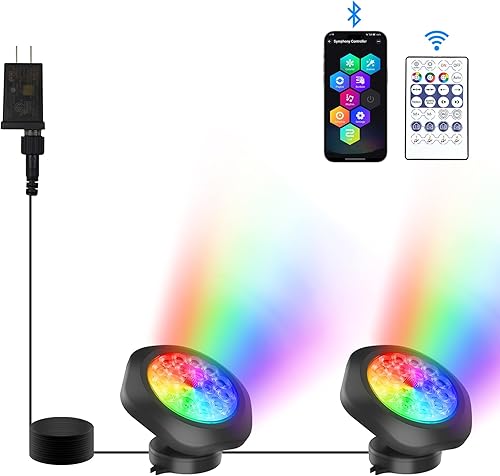 RGB Luces submarinas para estanque, súper brillantes 18 LED, focos sumergibles con cambio de color, control por aplicación Bluetooth, IP68