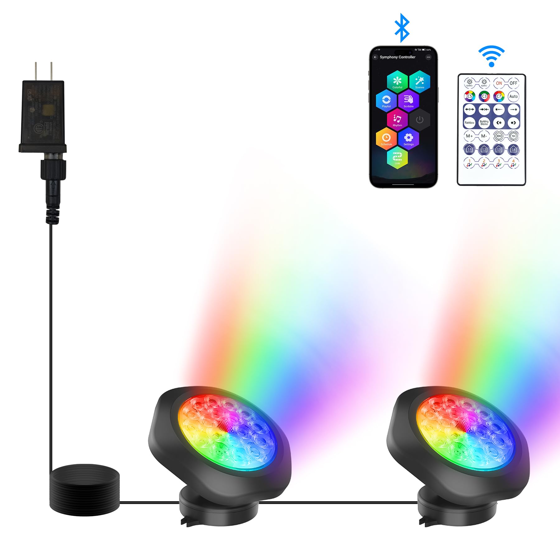 RGB Underwater Pond Lights, Super Bright 18 LED Submersible Fountain Lights Color Changing Spotlights, Bluetooth APP Control IP68 Waterproof for Fish Aquarium Tank Garden Yard Pool(Set of 2)