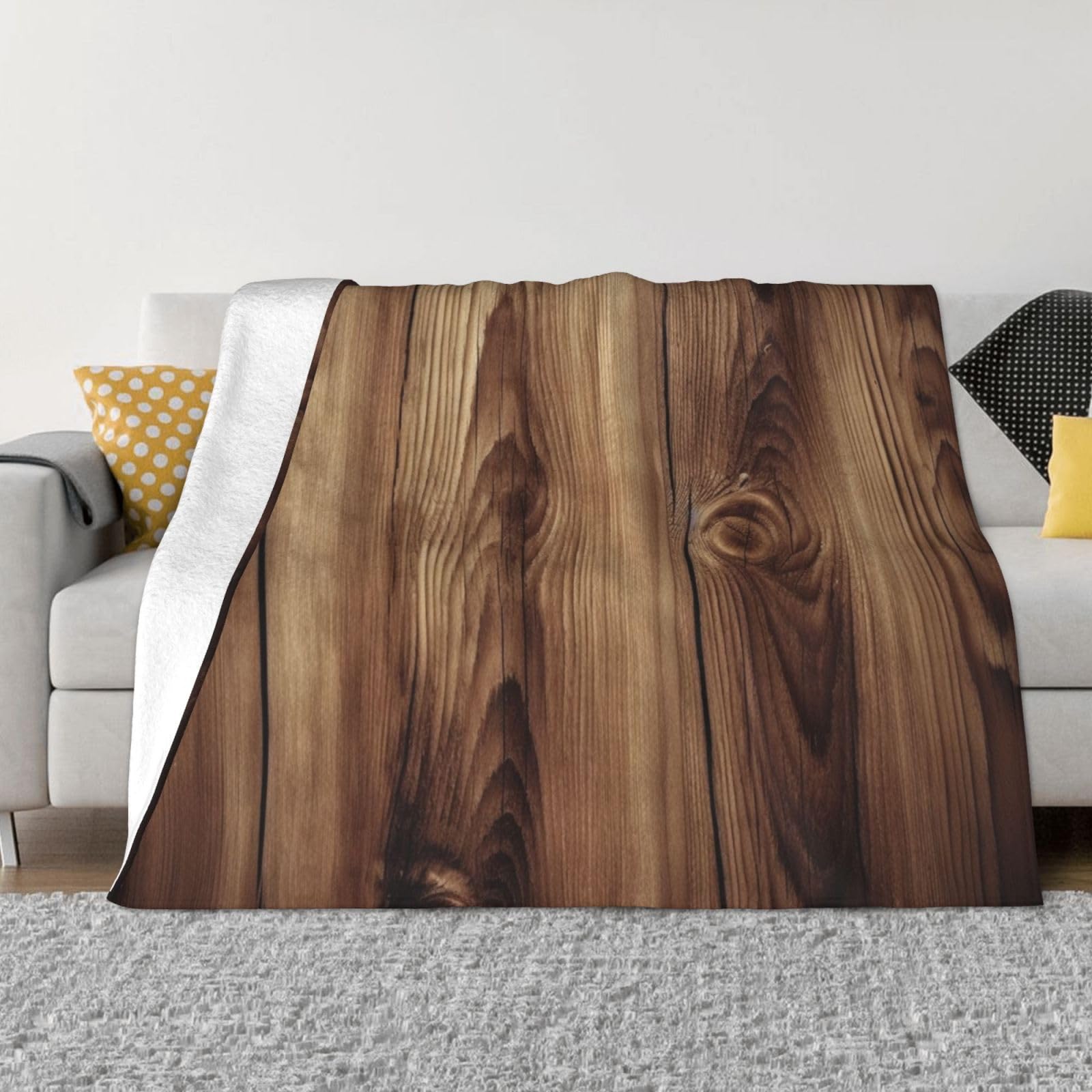 Couverture en micro-polaire grain de bois : jeté de lit luxe flanelle