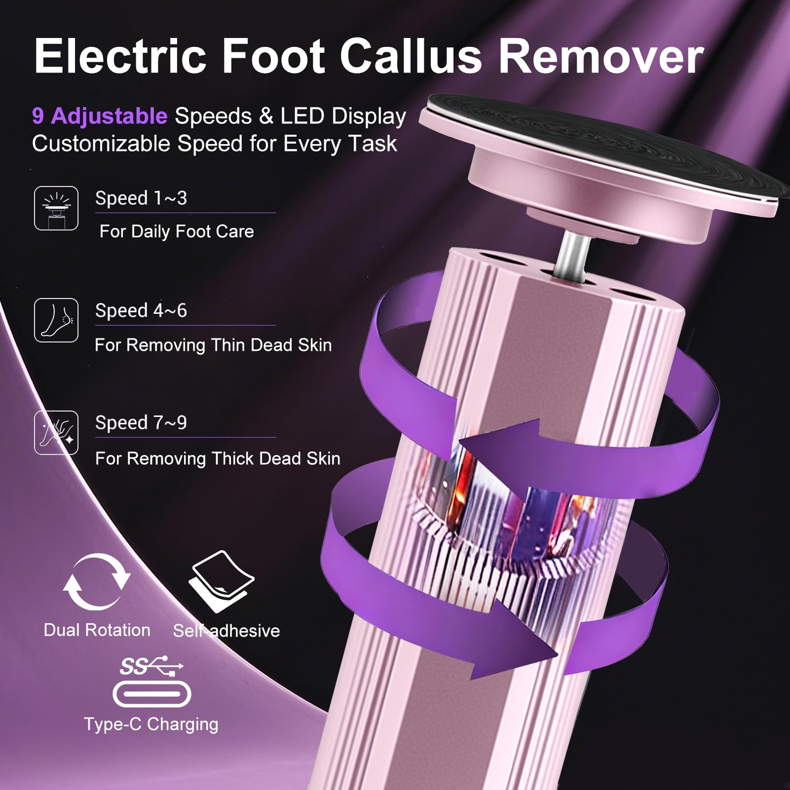 Pedicure Elettrico Professionale Pied, 1 Pezzo Raspa Piedi Professionale Elettrico con 9 velocità, Lima per Piedi E Talloni, Rimuovi Calli Piedi Fresa Lima Talloni Cura Pulizia Calli
