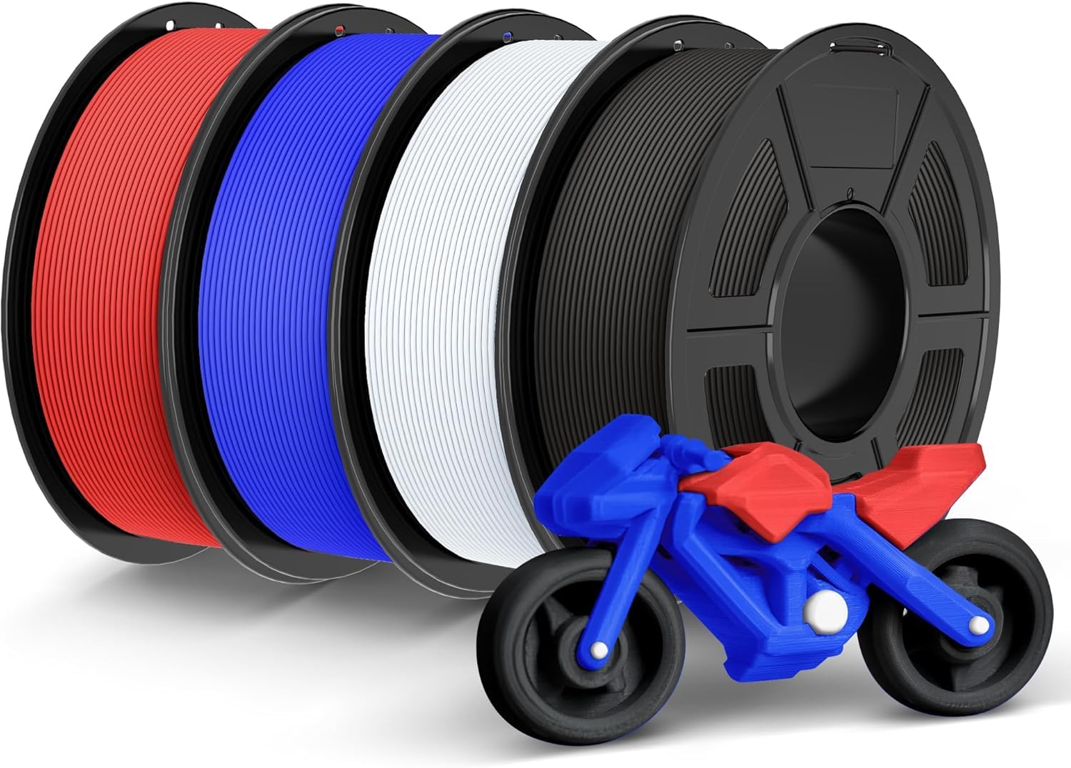 TECBEARS Rapid PETG Filament 1.75mm 4KG Bundle, 3D Printer Filament 50-600mm/s High Speed Printing, High Toughness Matte PETG 1KG Per Spool, Accuracy +/- 0.02mm, Black+White+Blue+Red