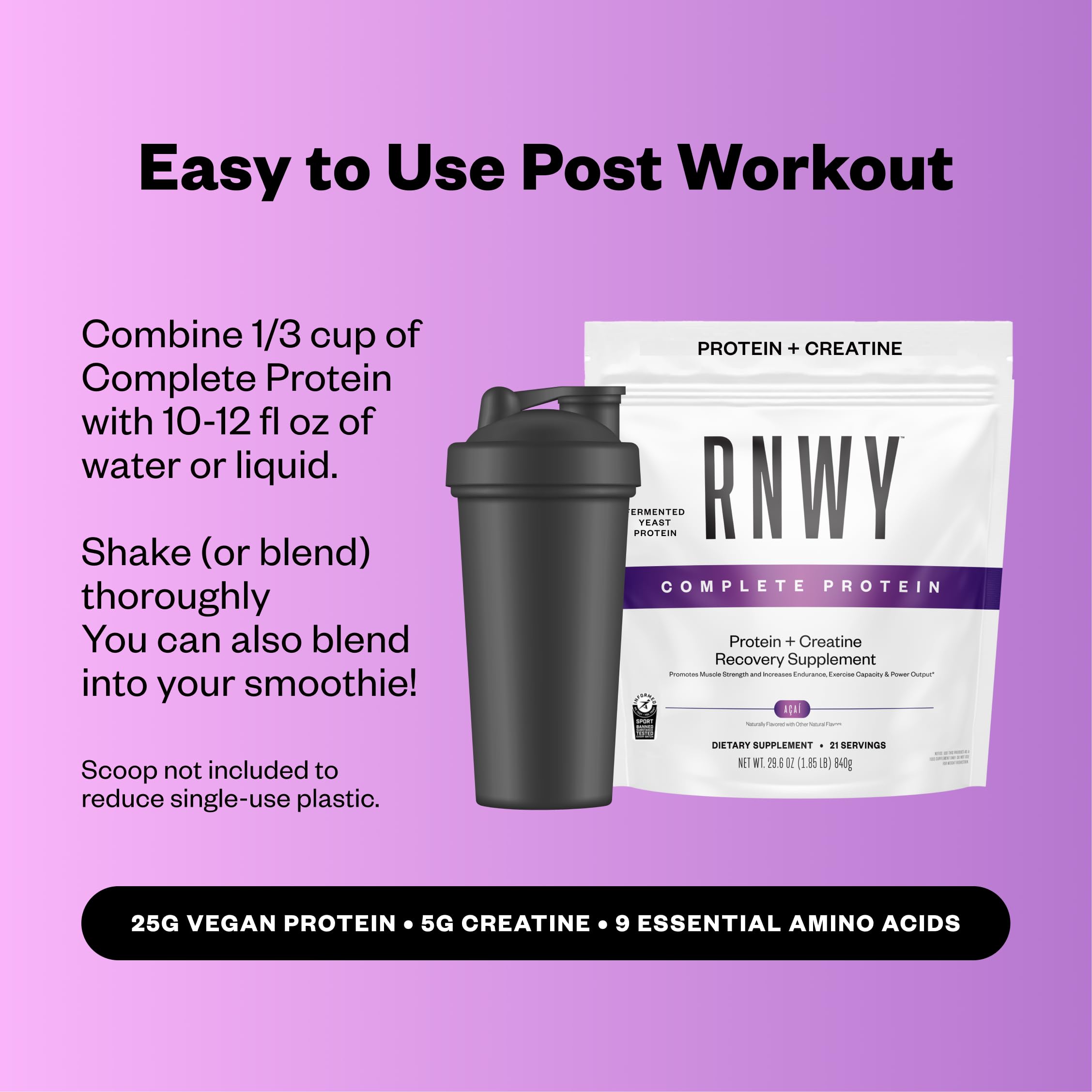 RNWY Complete Protein, 25g Yeast Protein + 5g Creatine Monohydrate, Vegan, Dairy-Free, Informed Sport Certified, Post-Workout Recovery for Endurance Athletes, Chocolate, 21 Servings — Amazon image 8