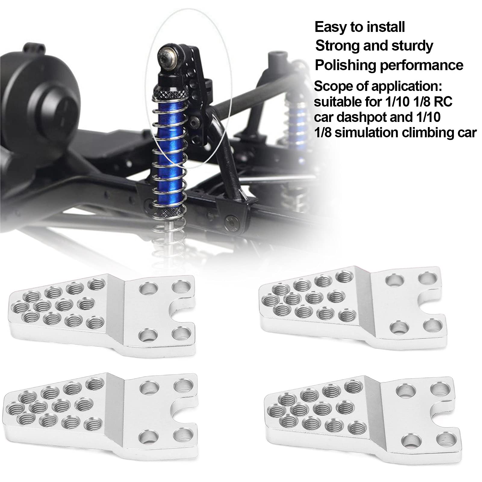 4 Soportes RC, Soportes amortiguadores para Coches RC, aleaci¨®n de Aluminio Duradera, Accesorios de Montaje de Repuesto estables para Coches de Escalada de simulaci¨®n 1:10 1:8 (Plateado)