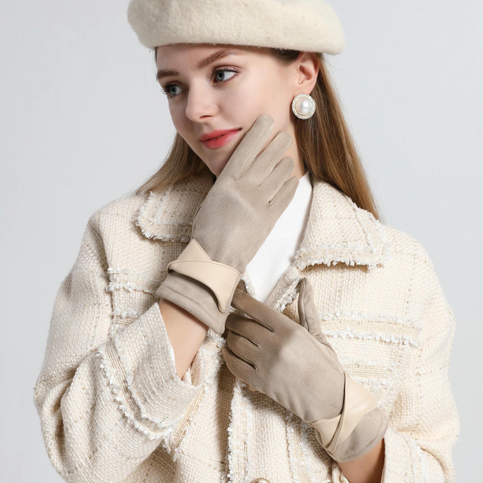 Damen-Winterhandschuhe aus Hirschleder mit warmem Fleecefutter für mehr Komfort (Universalcode Rotbraun)