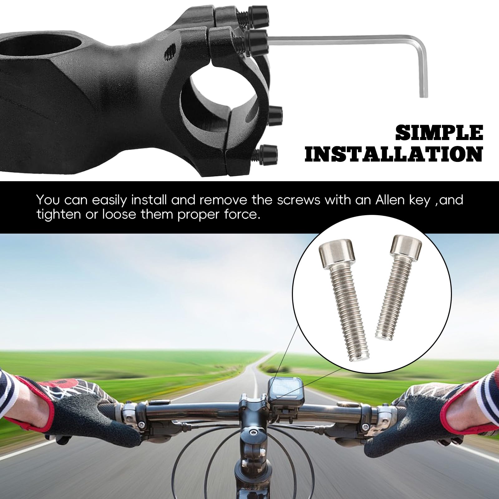 Tornillos de Vástago de Bicicleta M5x18mm para MTB, 12 Piezas con Arandelas (Negro)