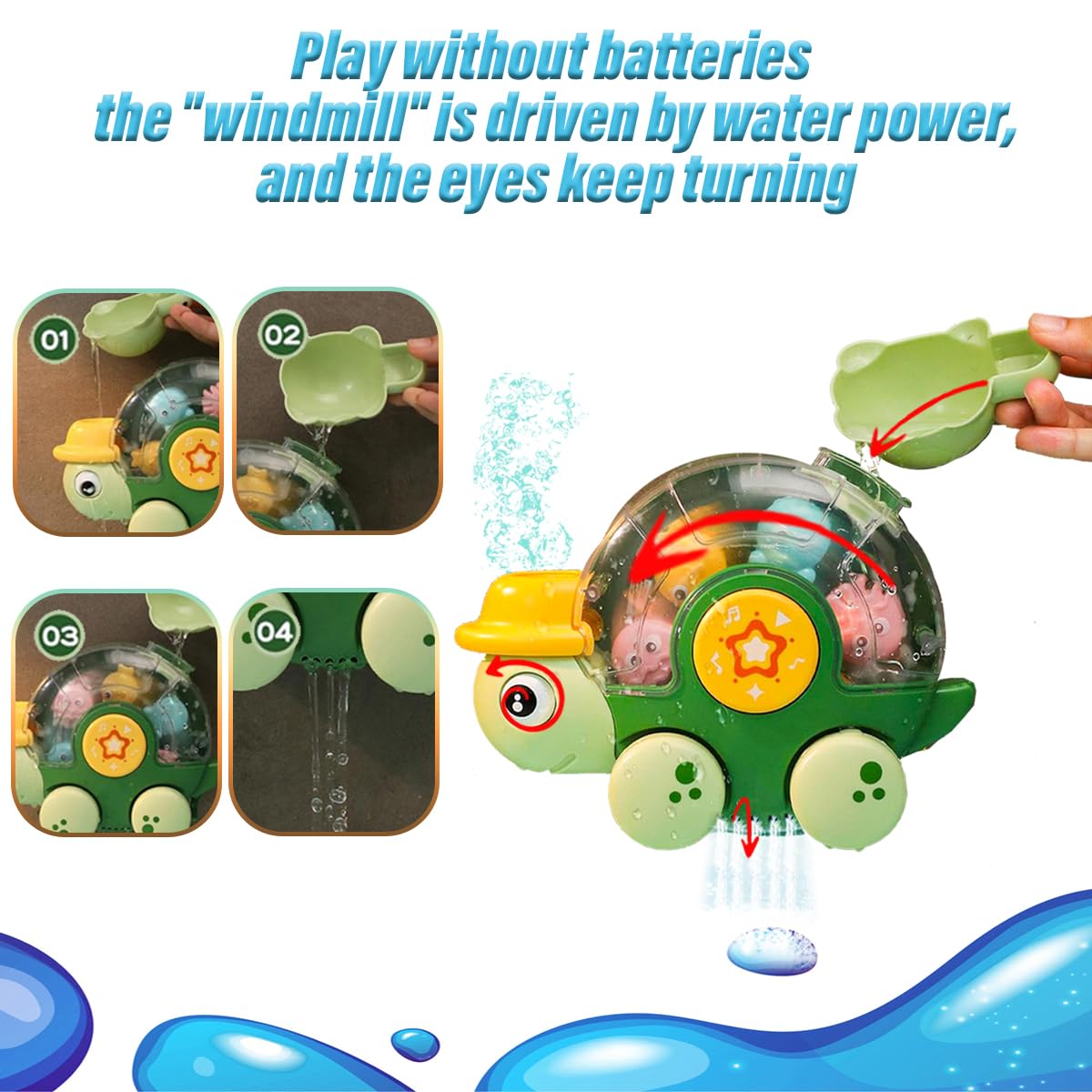 Xwin Sportseries Bath Toy Paddling Pool Water Play for Baby Shower Watering Turtle Rotating Sprinkler Water Toy for Boys & Girls Small Car Fun & Skills Toy for Toddlers Gift - Image 4