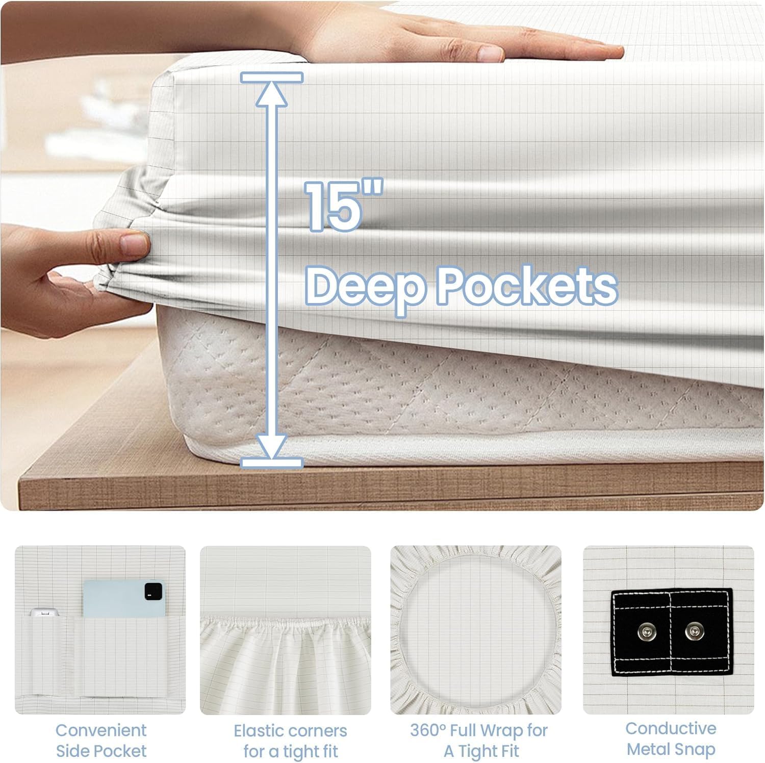 Grounding Sheets White Queen 90% Cotton + 10% Silver Bed Sheet for Earthing image 4
