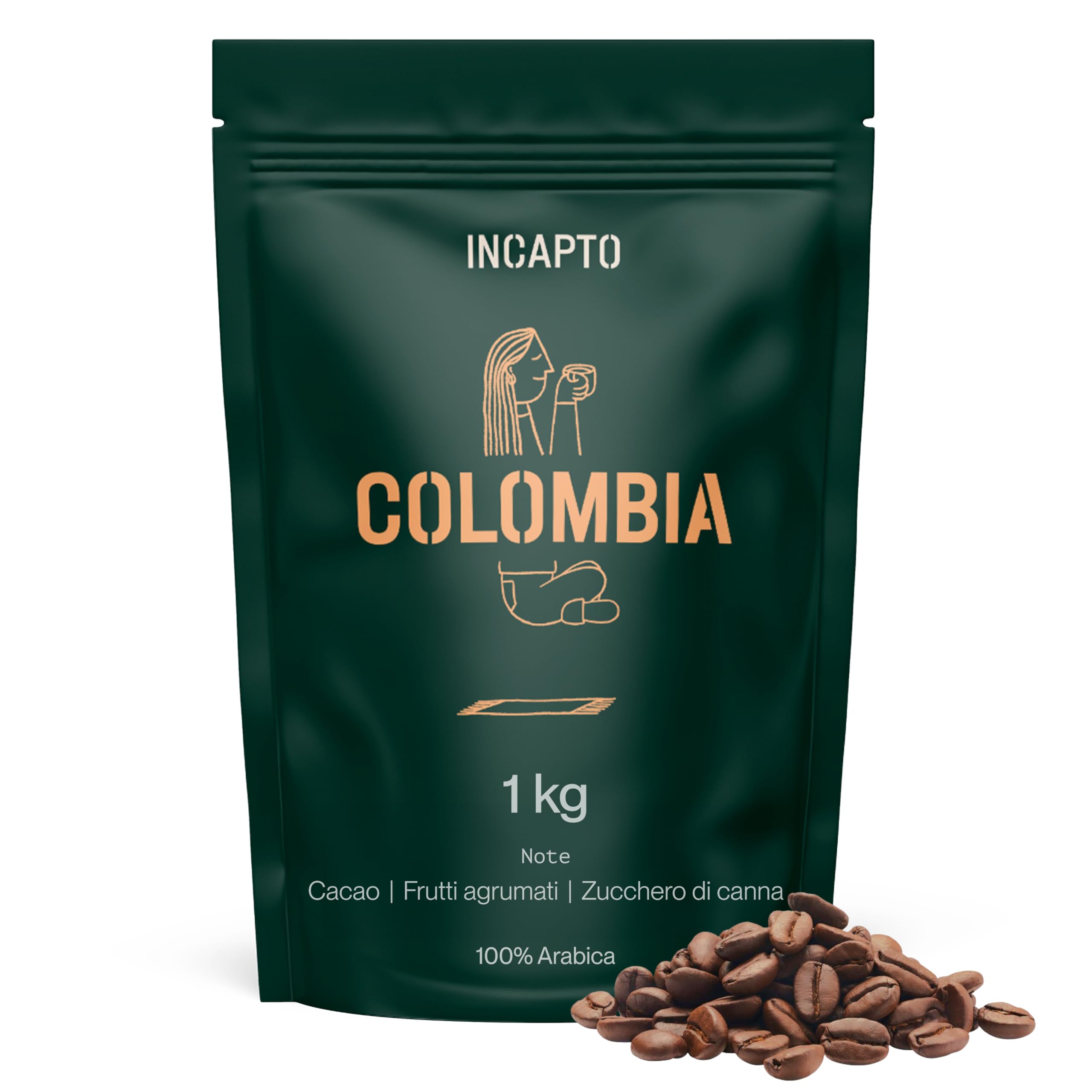Incapto Caffè in Grani di Specialità 1kg | Origine Colombia | 100% Arabica | +80 punti SCA | Tostatura Naturale e Artigianale | Caffè Grani Naturale | Finca Huila, Cadifihuila