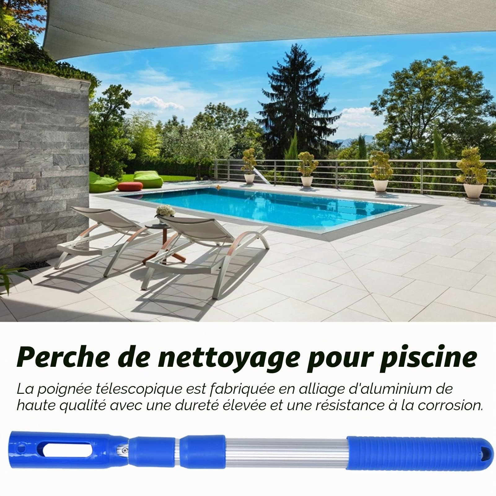 Cersalt Poteau Télescopique de Piscine Manche Telescopique pour Aspirateurs et Brosses, Alliage d'Aluminium, 17,5 Pouces à 34,6 Pouces