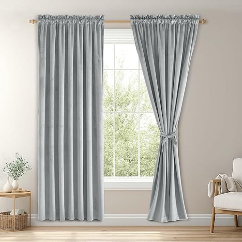 Miniatura 349 de Cortinas de terciopelo JIUZHEN, cortinas opacas suaves de terciopelo retro para dormitorio, cortinas elegantes con reducción de ruido y Rosa