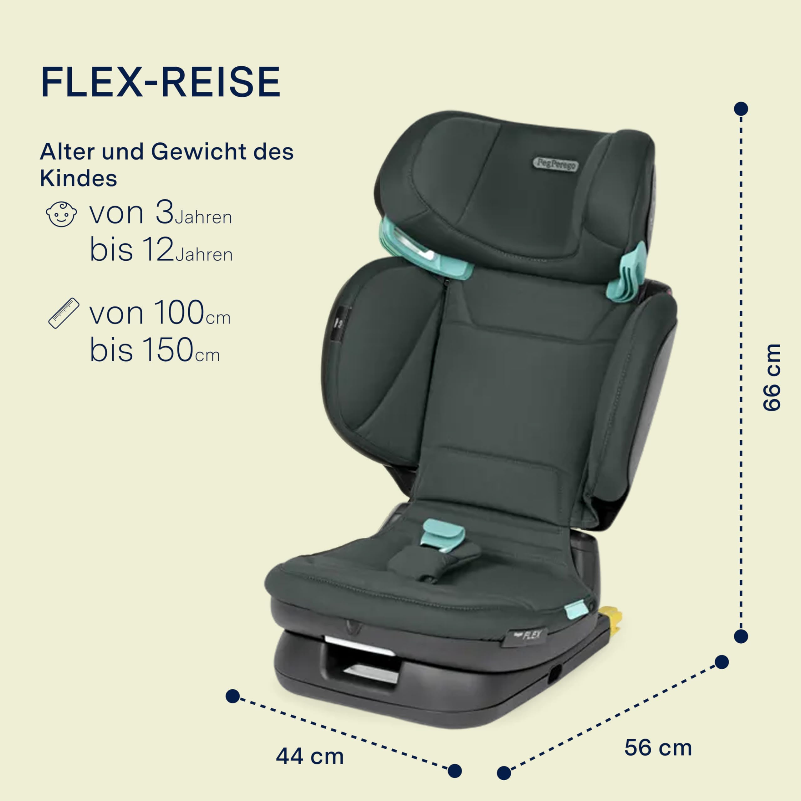 PEG Viaggio Flex Autositz ISOFIX mit fortschrittlicher Technologie, verstellbar, klappbar, verstärkte Rückenlehne, für Kinder von 100 bis 150 cm (3-12 Jahre), 15-36 kg, Metal
