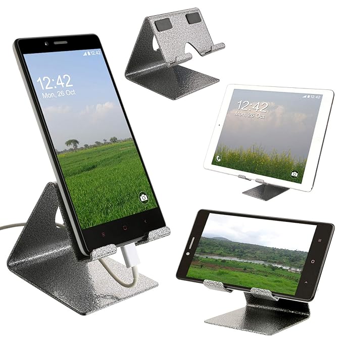 YT Mobile Phone Metal Stand / Holder For Smartphones and Tablet - Antique Silver (Proudly MADE IN INDIA)