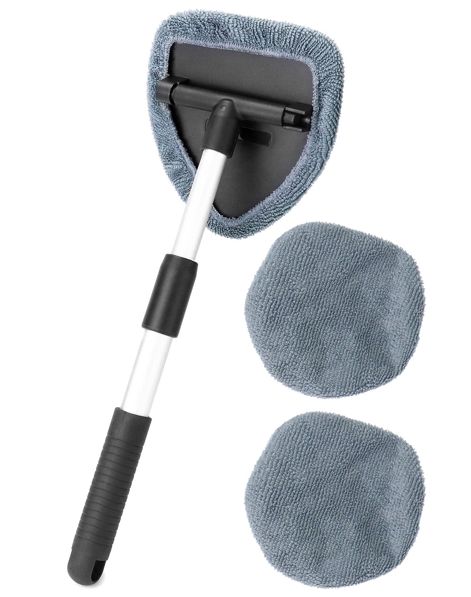 QWORK® Auto Window Cleaner, wysuwane narzędzie do czyszczenia szyb samochodowych, trójkątna płyta, obrotowy uchwyt 180 °, zawiera 3 zmywalne podkładki