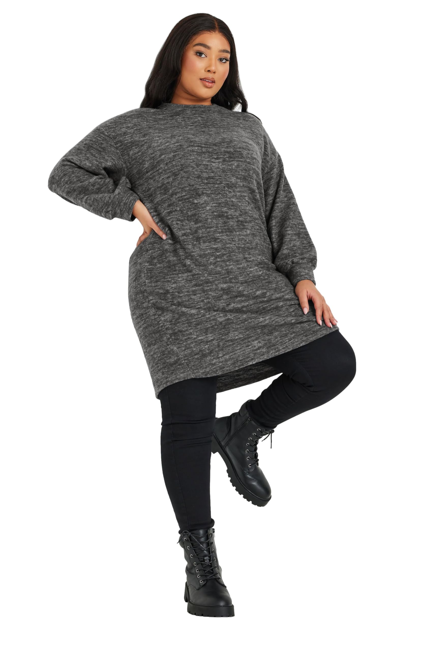 Yours Women's Grey Soft Touch Mini Jumper Dress In Size 22-24