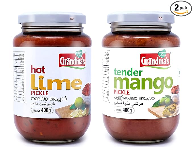 Grandmas Authentic Kerala Style Hot Lime-Tender Mango Combo|Hot And Spicy Pickles,2 Count