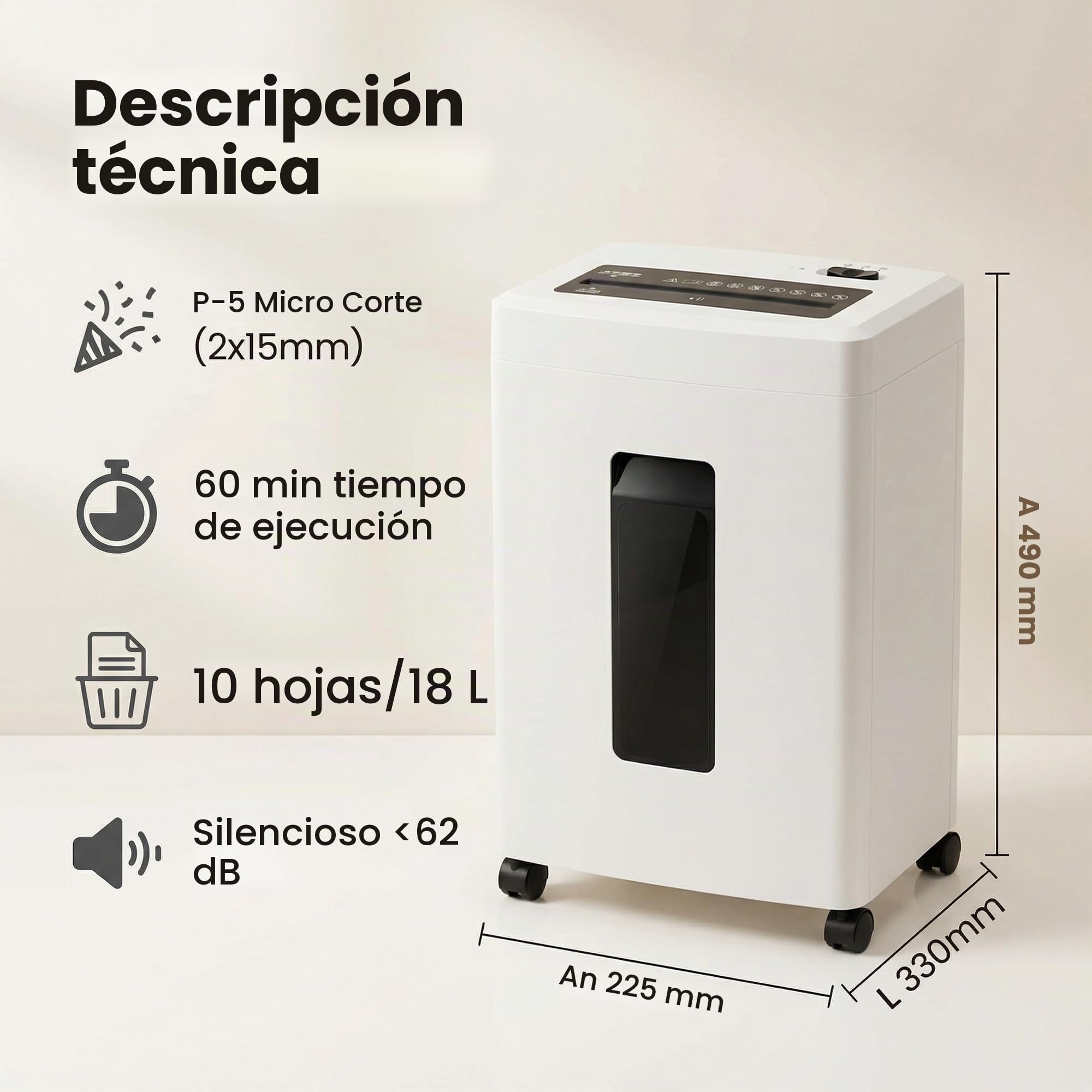 Destructora Papel Profesional Oficina: 10 Hojas Trituradora Microcorte P-5 Tarjetas de Crédito/Grapas/Documentos Anti-Atascos Papelera 18L en Casa Estudio Escuela Sala Reuniones