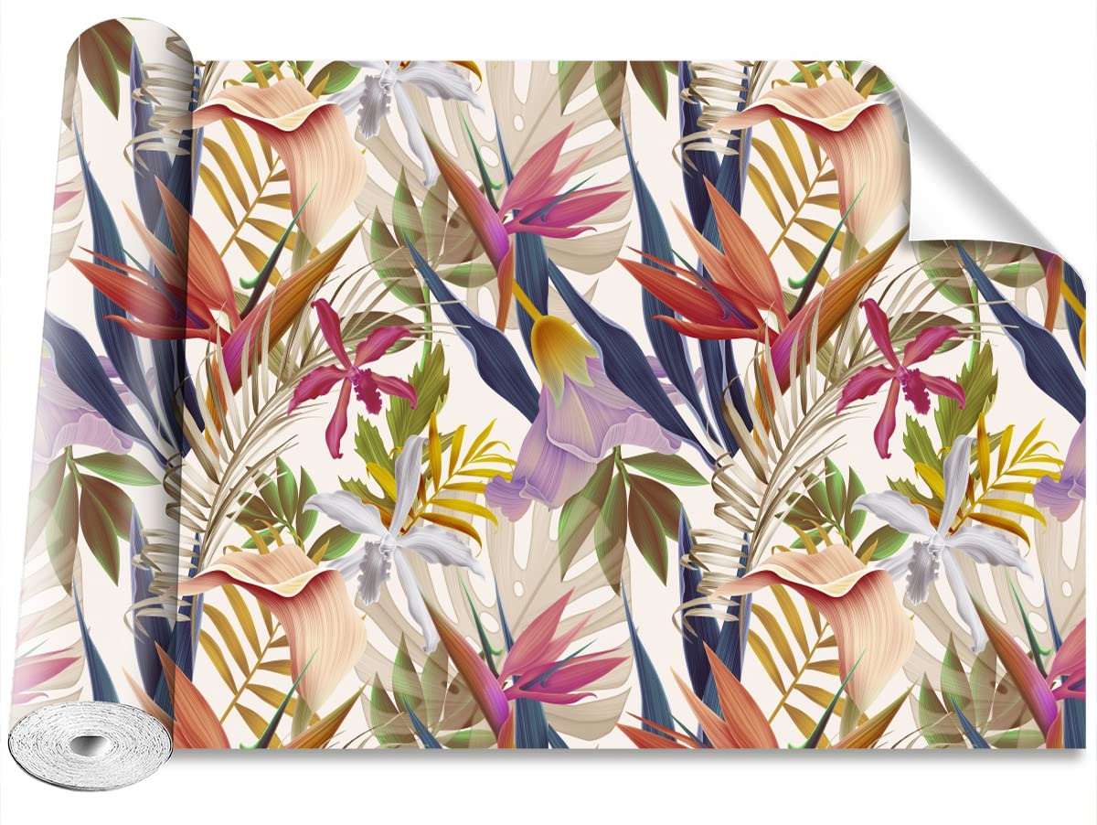 Papier Peint Fleurs Tropicales Tulup 312x219cm - Rénovation Murale Facile pour Masquer les Défauts
