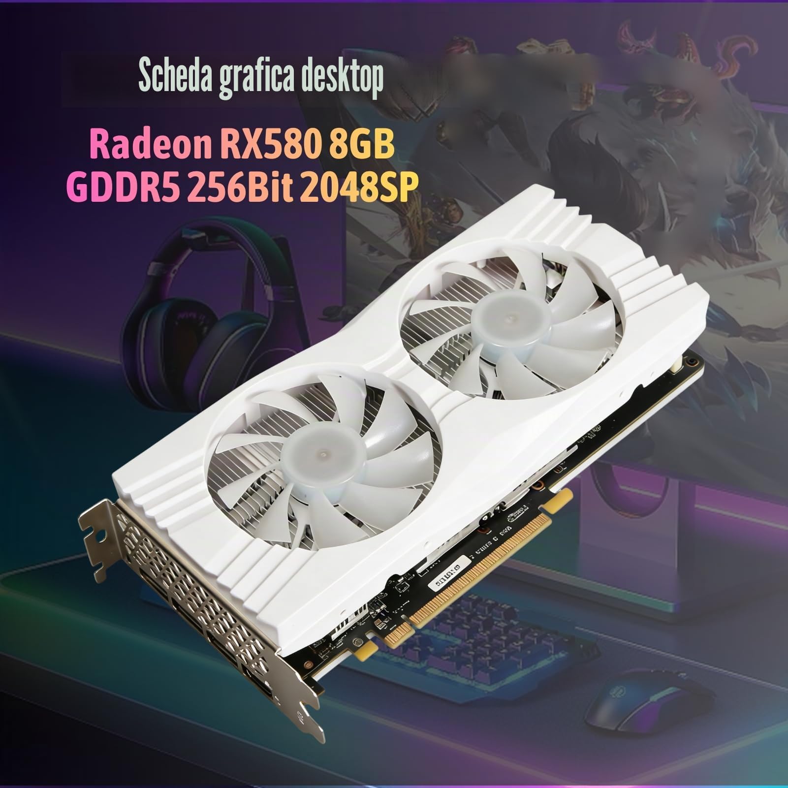 Scheda Grafica da Gioco Dual Radeon RX580 8G GDDR5, 256 Bit GPU PCI Express 3.0 × 16 per PC Gaming con 3 DP, 1 Interfaccia Multimediale HD