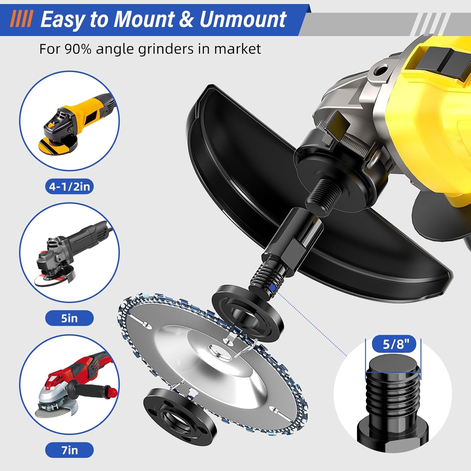 BURMONG Angle Grinder Attachment Kit with 4 Extension Shaft (1.96", 2.75", 3.9", 5.5"), 2 Pcs Flange Nut, 1 Spanner Wrench, 1 Disc Guard - 5/8"-11 Arbor for Extend 4-1/2" Angle Grinder