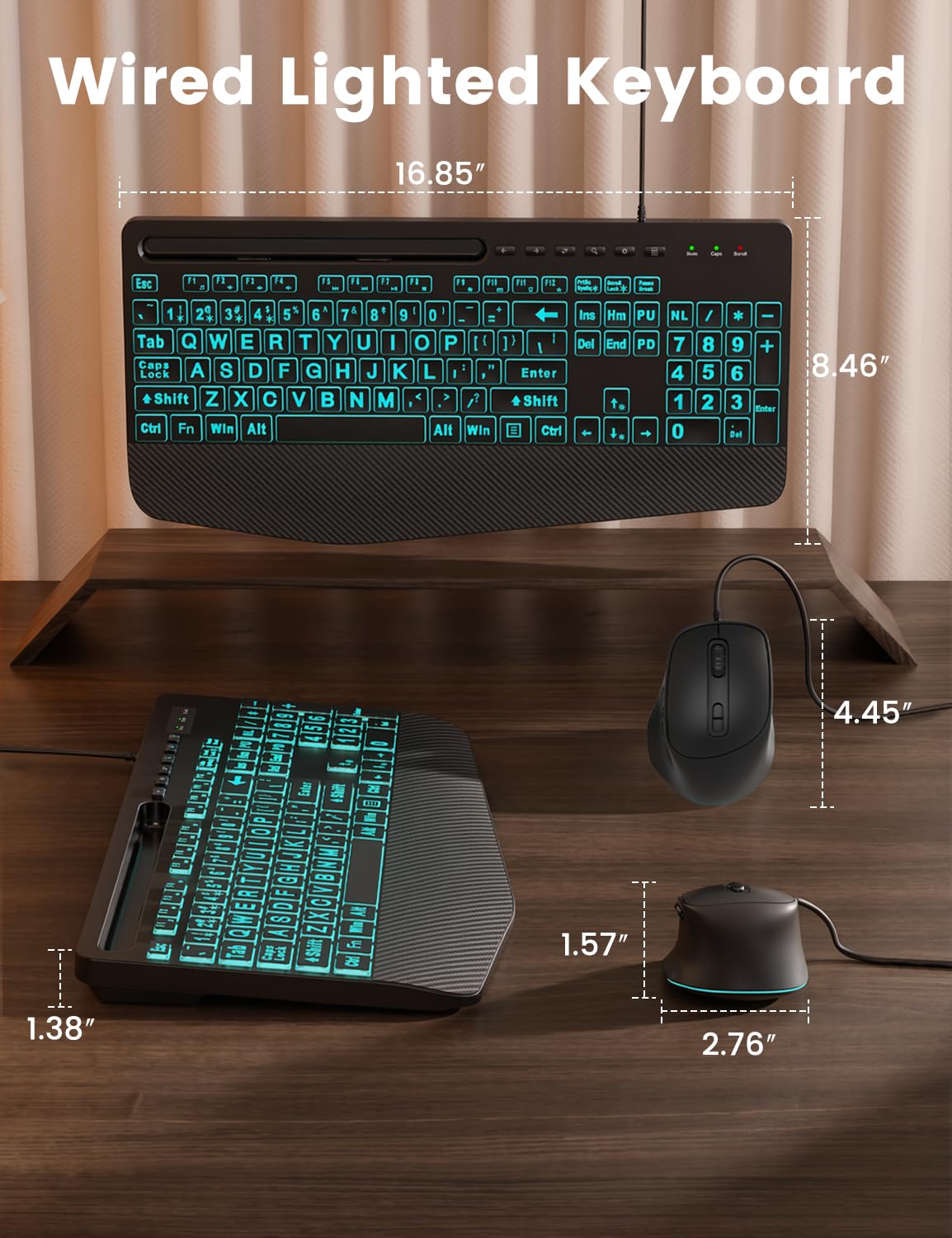 SABLUTE KM21Pro - Tastiera cablata e mouse, tasti retroilluminati con stampa 4 volte più grande, poggiapolsi, design ergonomico, Plug & Play USB per PC portatili Windows, ideale per anziani, studenti