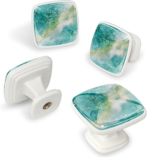 Miniatura 10 de LORVIES Paquete de 4 pomos decorativos de mármol de 1.2 pulgadas, cuadrados de vidrio ABS blanco cabujón, manijas de puerta de armario, cajones de