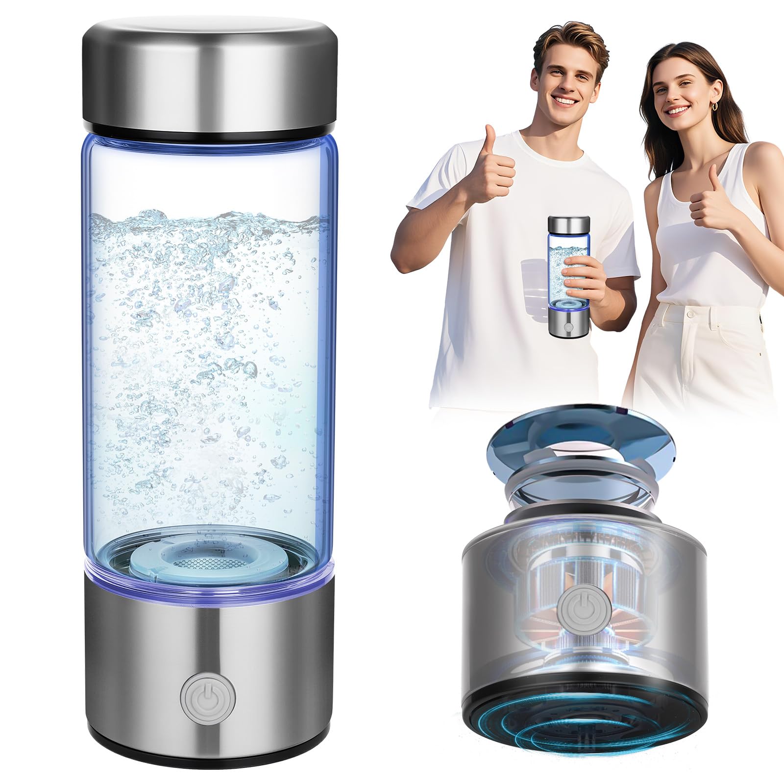 AOOWU Hydrogen Water Bottle, 420ml Hydrogen Water Generator, Rechargeable Ion Water Generator, Water Purifier Machine, Hydrogen Rich Water Cup Generator for Office Travel, Quick Generation in 3 Min