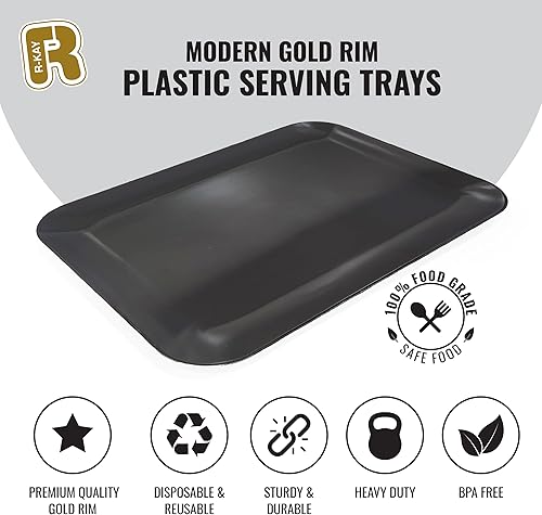 Miniatura 5 de Paquete de 3 bandejas de plástico negro para servir Bandeja negra de 8 x 11 pulgadas Bandejas de postre resistentes para alimentos Bandejas
