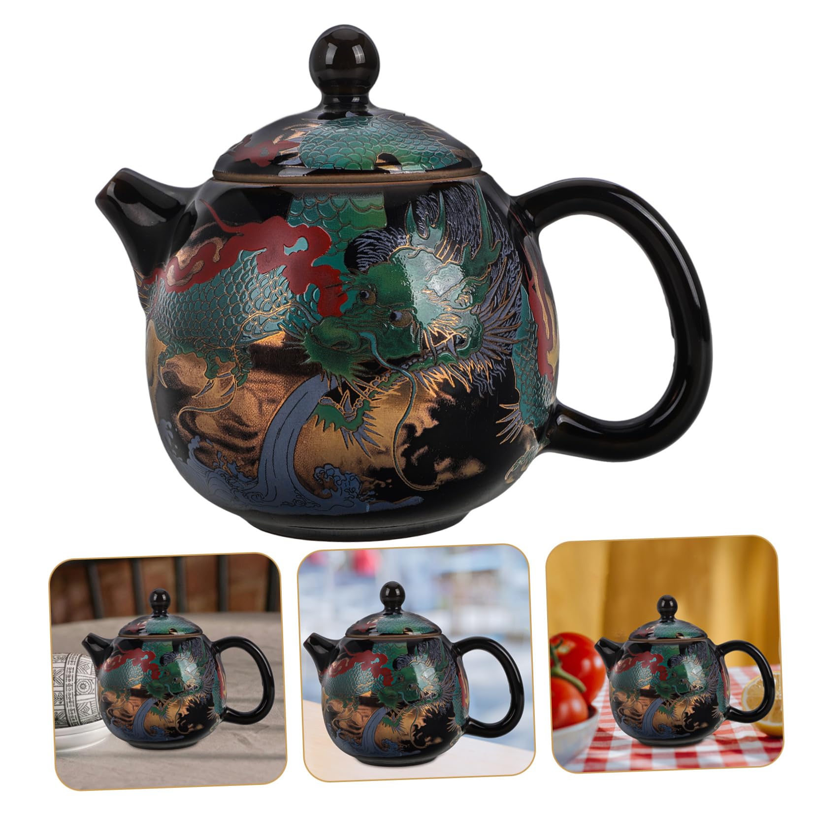 Tetera De Cerámica Vintage Diseño De Dragón Esmaltada Retro Para Camping y Preparación De Té Pequeña y Portátil