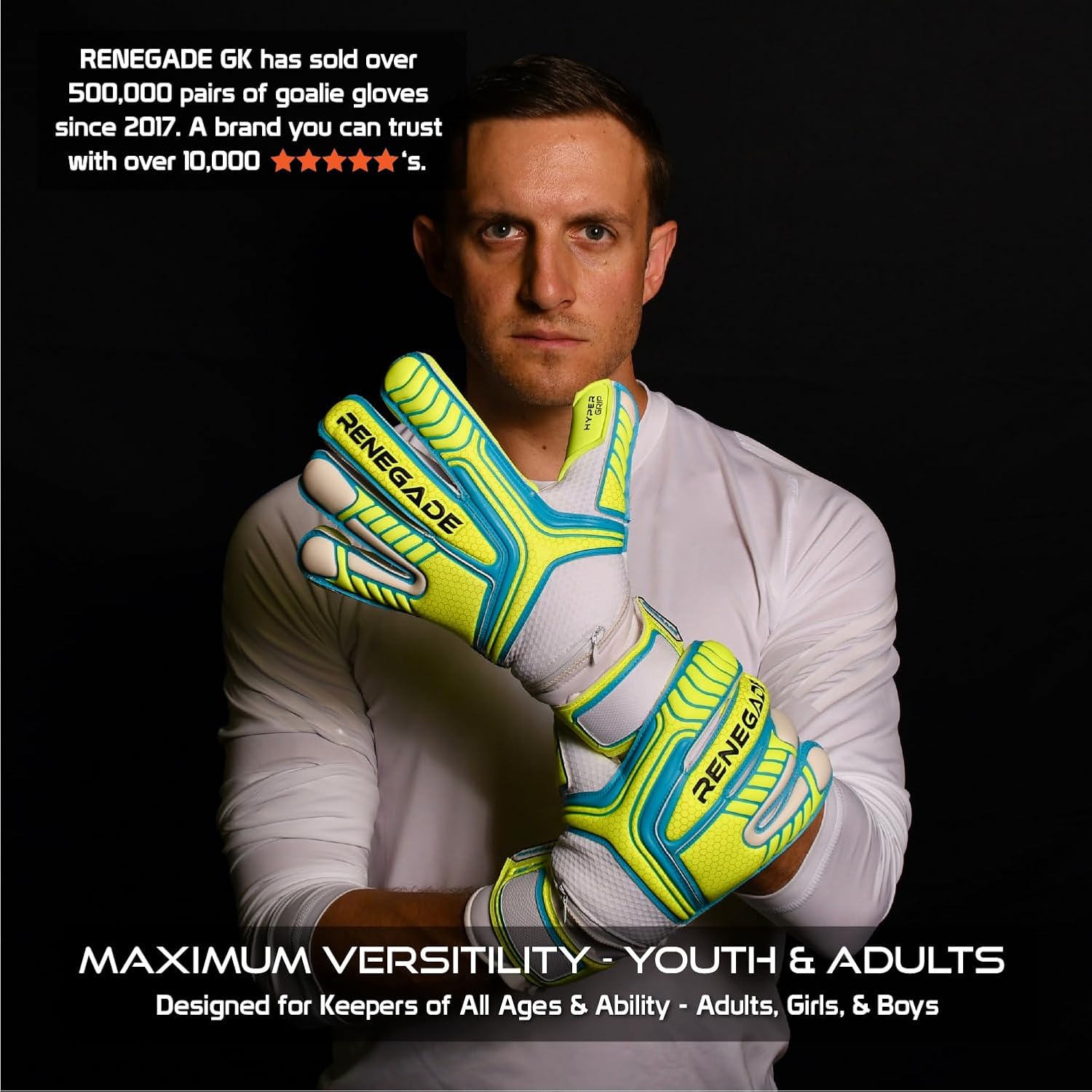 Renegade GK Vulcan Goalie Gloves - Adult, Youth, Kids (Sizes 6-11, 4 Styles, Level 3) Pro-Tek Fingersaves & 3.5+3MM Hyper Grip | Excellent Goalkeeper Glove for Higher Play | Based in The USA