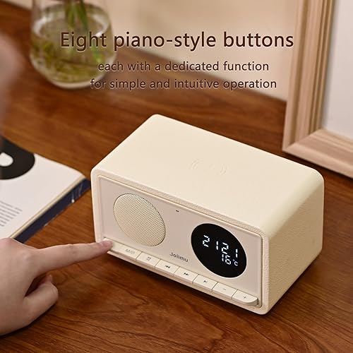 Miniatura 7 de Radio despertador, altavoces Bluetooth con reloj de escritorio, radio FM, carga inalámbrica y termómetros para el hogar