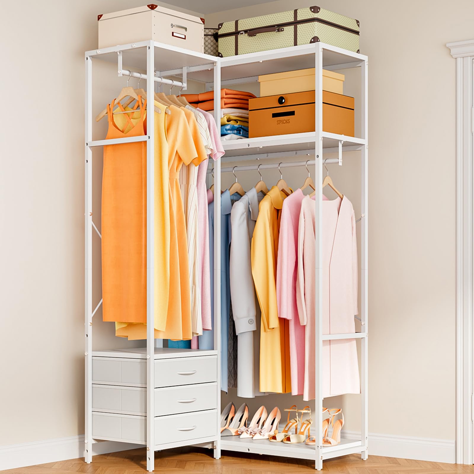 Rack à vêtements en forme de L porte-manteau robuste armoire