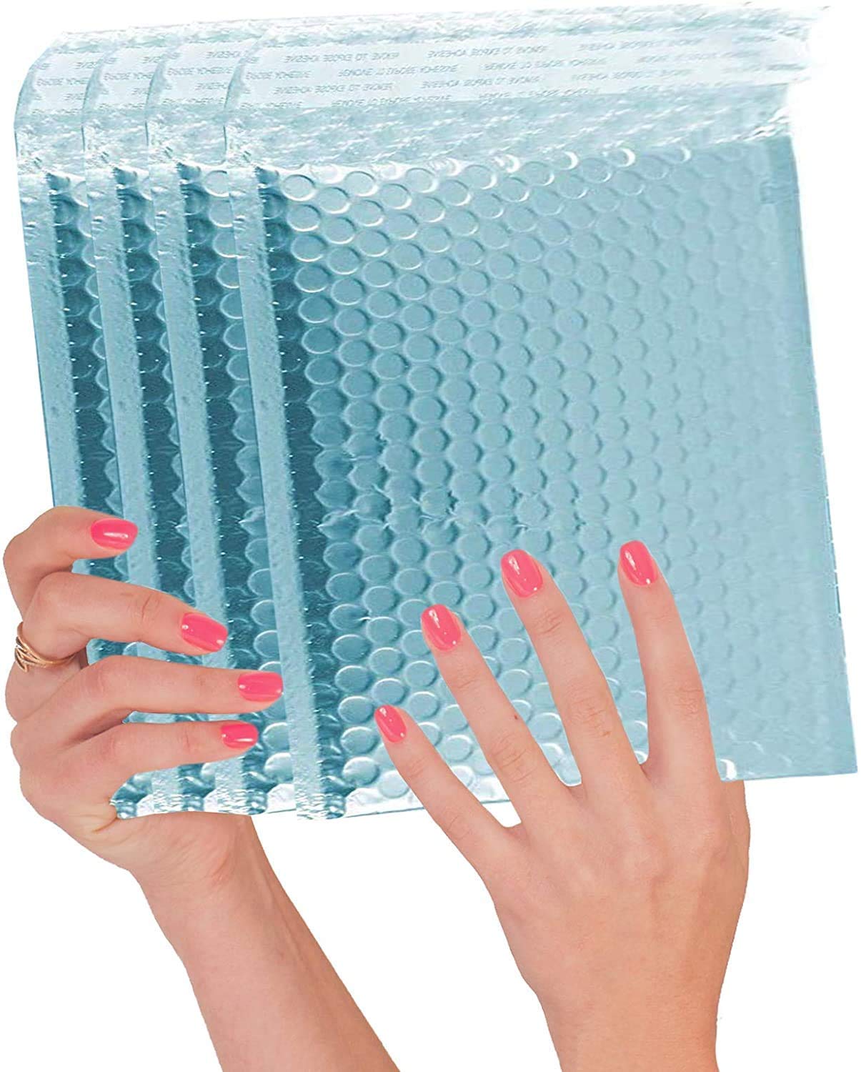 ABC PACK & SUPPLY Ice Blue Metallic Bubble Mailers, 9.5 x 13.5 Inches. Pack of 25 Metallic Bubble Envelope Mailer. Padded Envelopes Waterproof. Opaque Self Seal Mailers for Cosmetics