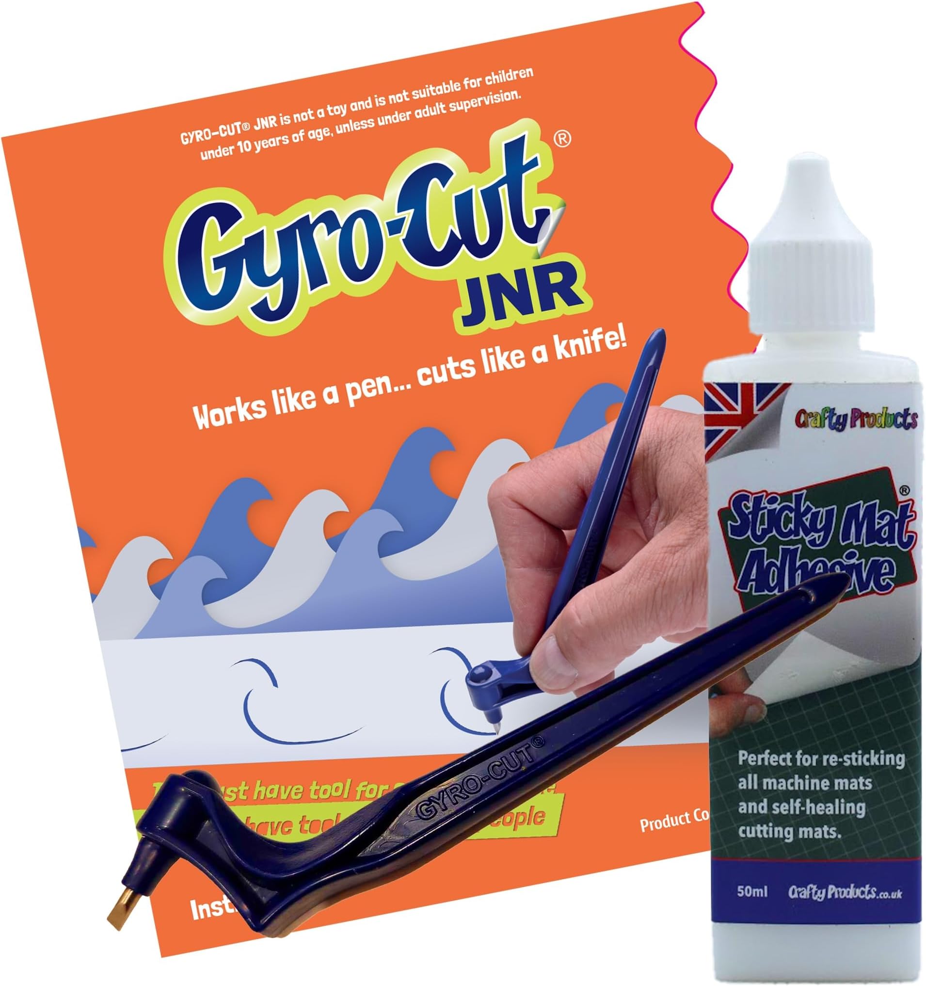 Genuine Gyro-Cut® Starter Set - Cutting Tool with Sticky Mat Adhesive - Rotating Standard Cut Paper Blade - Stencil Making and Scrapbooking - Compatible with CRICUT