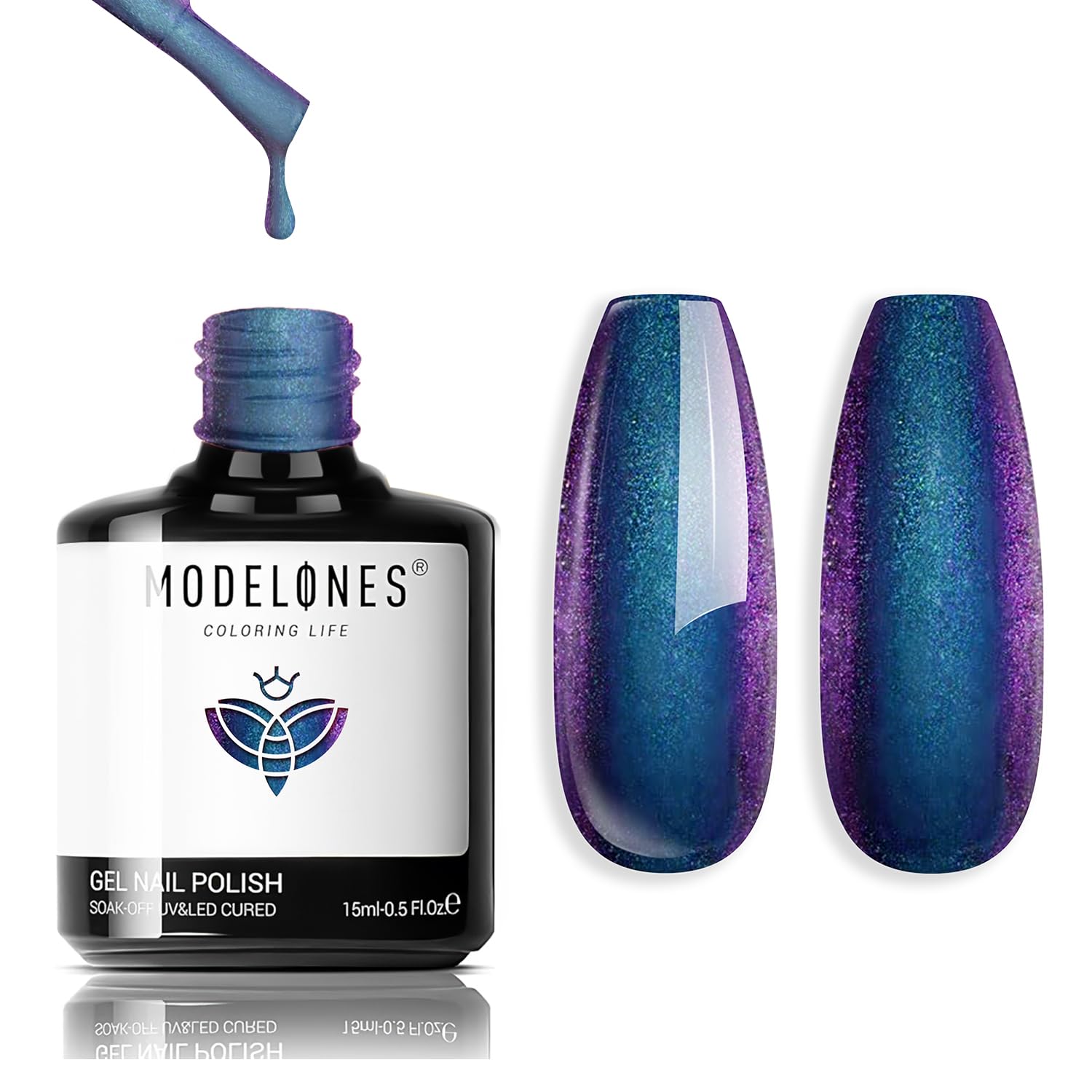 modelones Blue Gel Nail Polish, 15 ML Chameleon Purple Polish Black Holographic Blue Shimmer Glitter Polish Soak Off LED Winter Nail Art Gel DIY Salon