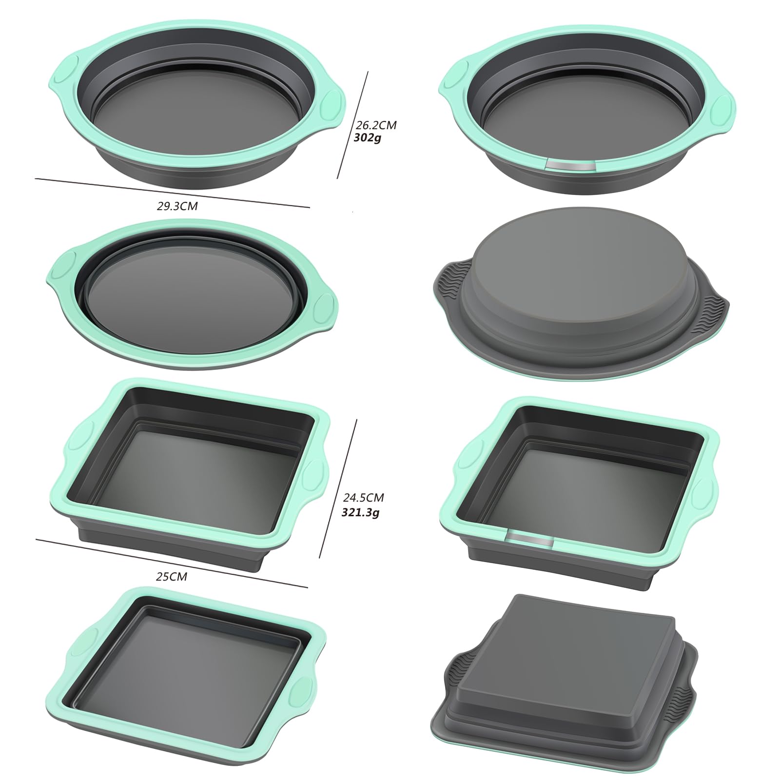 Slicone - Juego de 4 moldes antiadherentes para hornear con molde para tartas, brownies, molde para pan, molde para magdalenas, moldes de silicona con marco reforzado de metal más resistencia