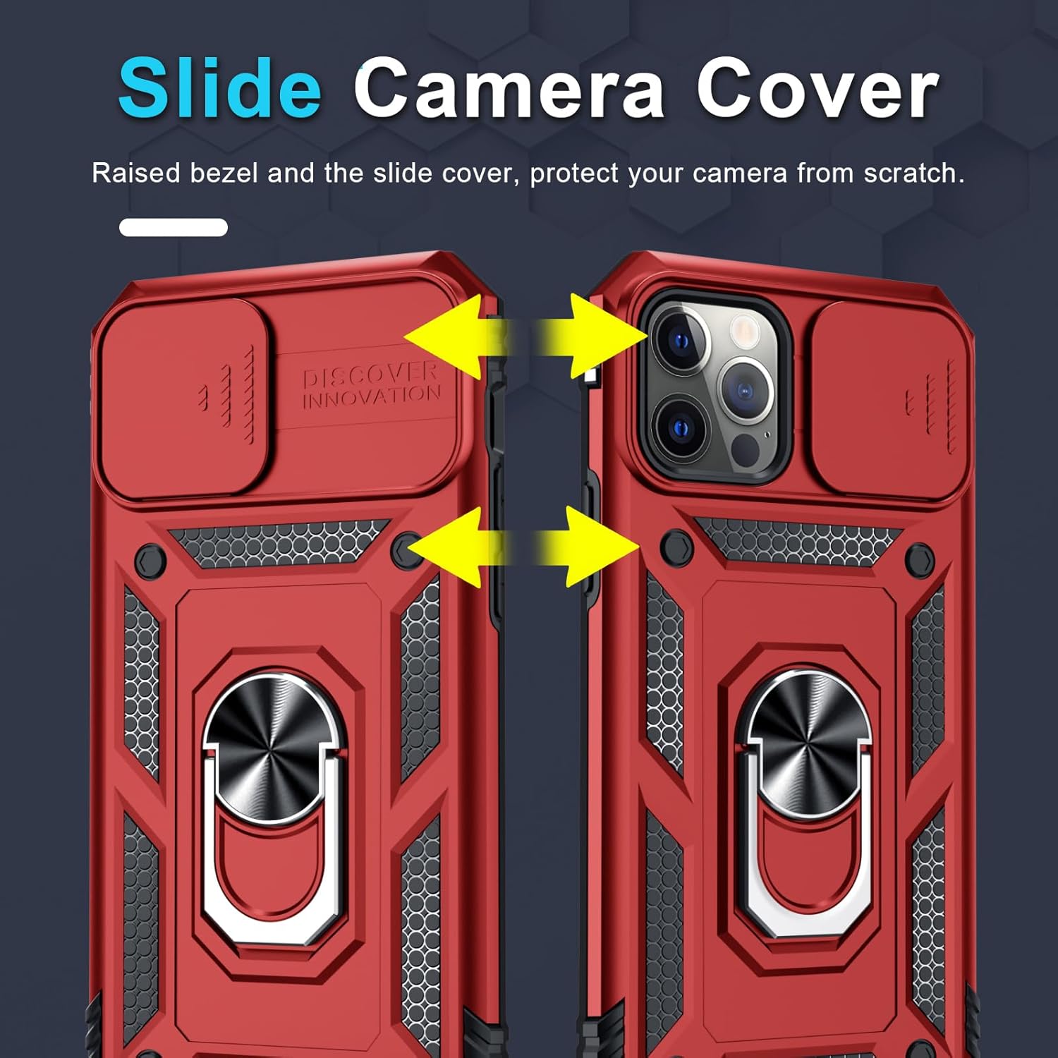 Janmitta Case for iPhone 11 Phone Cover Built in Slide Camera Lens Cover+Screen Protector,Heavy Duty Shockproof Full Body PhoneCase with Finger Ring Holder Kickstand,Red - Image 3
