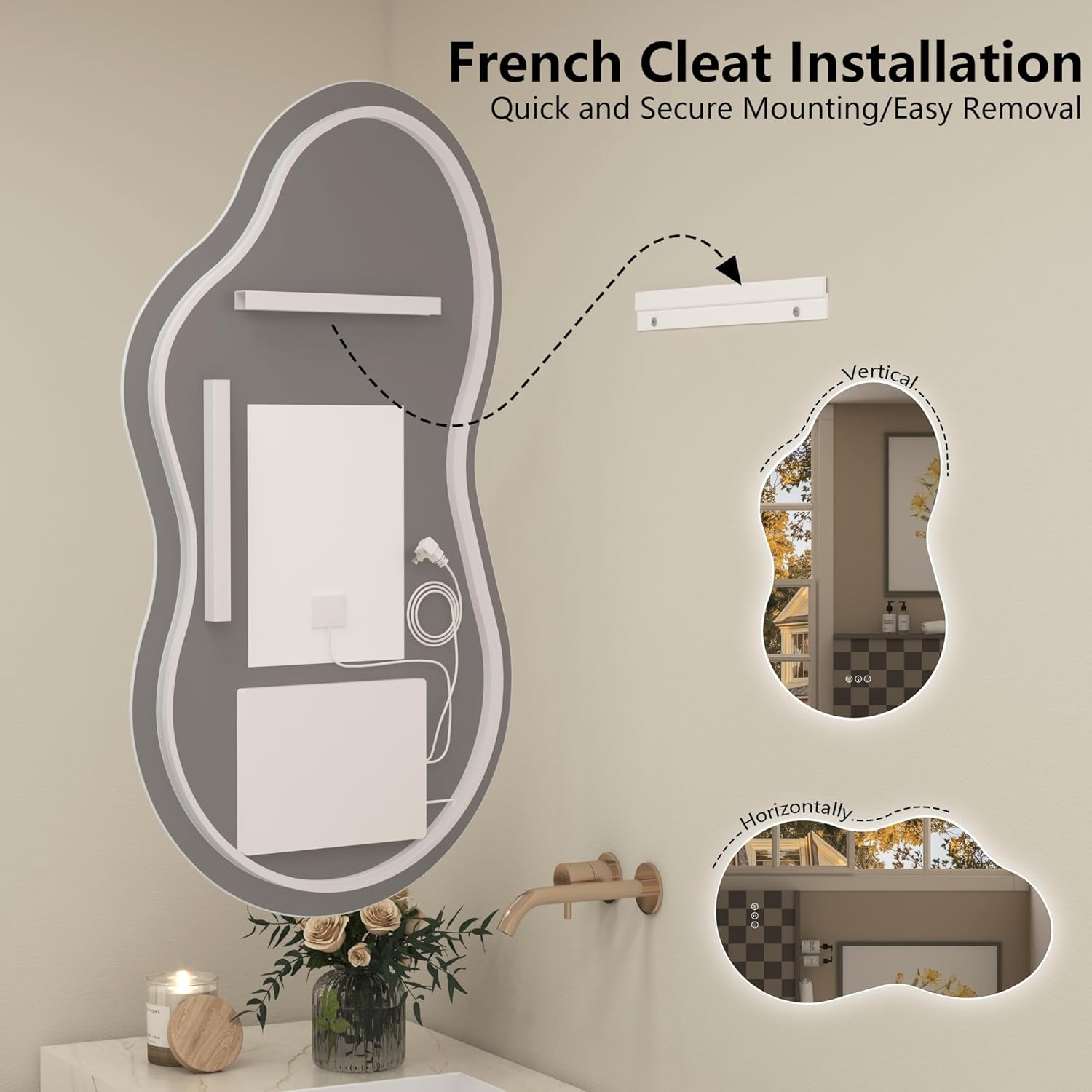 24x36 Inch Asymmetrical LED Bathroom Mirror, Irregular Cloud LED Lighted Vanity Mirror with Lights for Wall, Anti-Fog, Dimmable, 3 Colors, Memory (Horizontal/Vertical)