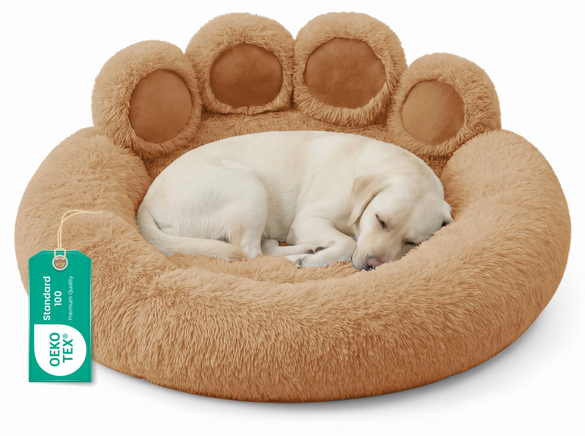 Sunshine Comforts Donut Dog Bed Light Coffee Large 50cm – Calming Plush Round Pet Bed for Dogs & Puppies | Anti-Anxiety Bed, Non-Slip Base, Soft, Machine Washable (Light Coffee, 50cm)