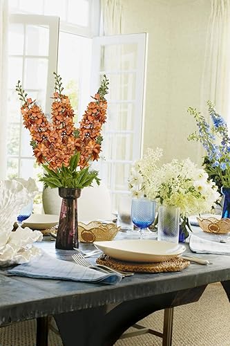 Miniatura 3 de Ramo de boda de Delphinium naranja, flores falsas, tallos de seda, para jardín, espuela de alcatrín, flor de tallo largo para jarrón, arreglo