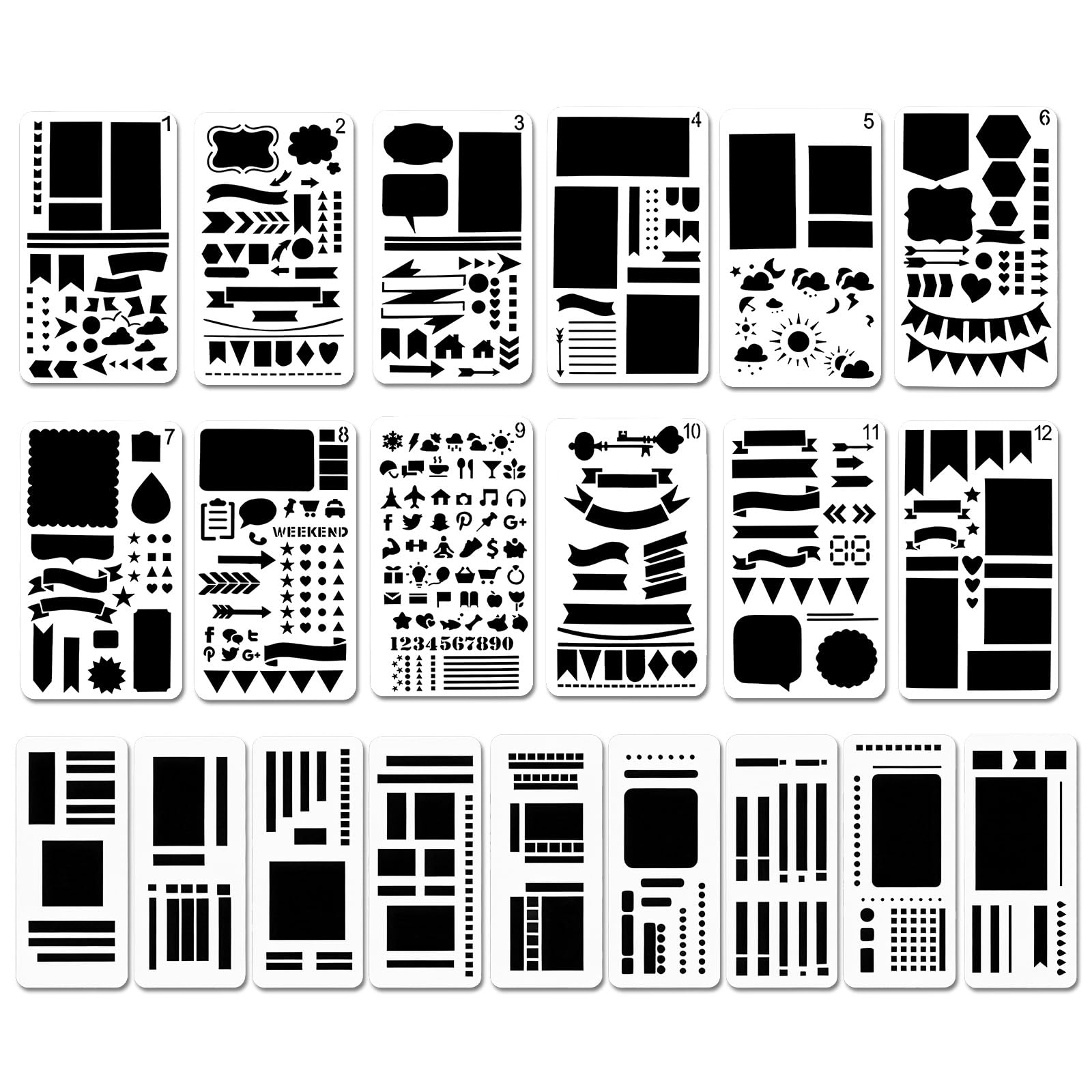 21 szt. szablonów do pamiętnika do planera, wielokrotnego użytku, szablon biblijny do dziennika, do samodzielnego rysowania, kalendarza, planera, pamiętnika, materiały do scrapbookingu, 21 szt