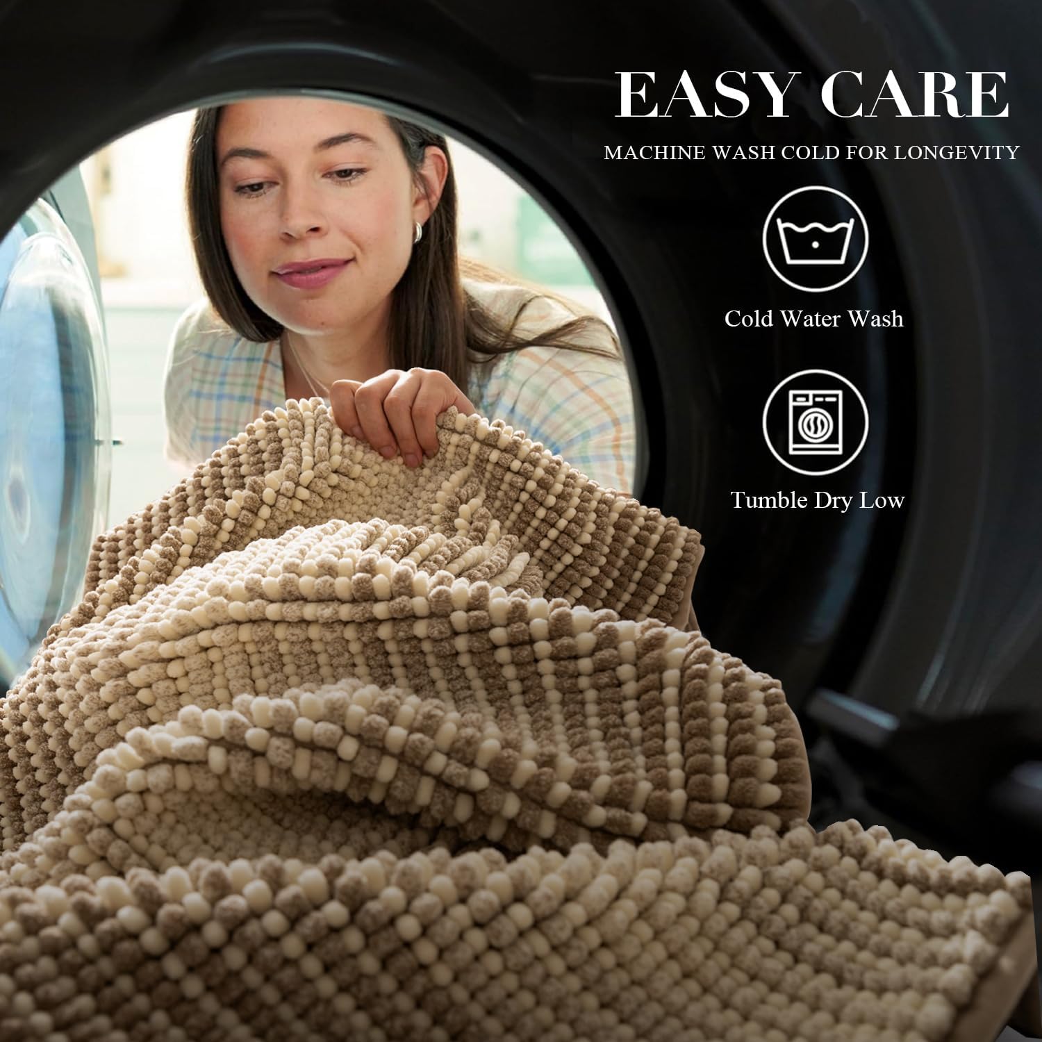 BSICPRO Bath Mat Rug for Bathroom Non Slip 17 x 24 Inches Water Absorbent Chenille Floor Mats Machine Washable (Tan) - Image 5