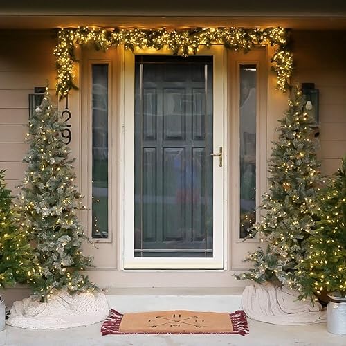 Miniatura 55 de Fraser Hill Farm Árbol de Navidad artificial flocado de abeto búfalo de 6.5 pies con doble luces LED multicolor y blanco cálido y soporte, árbol LED