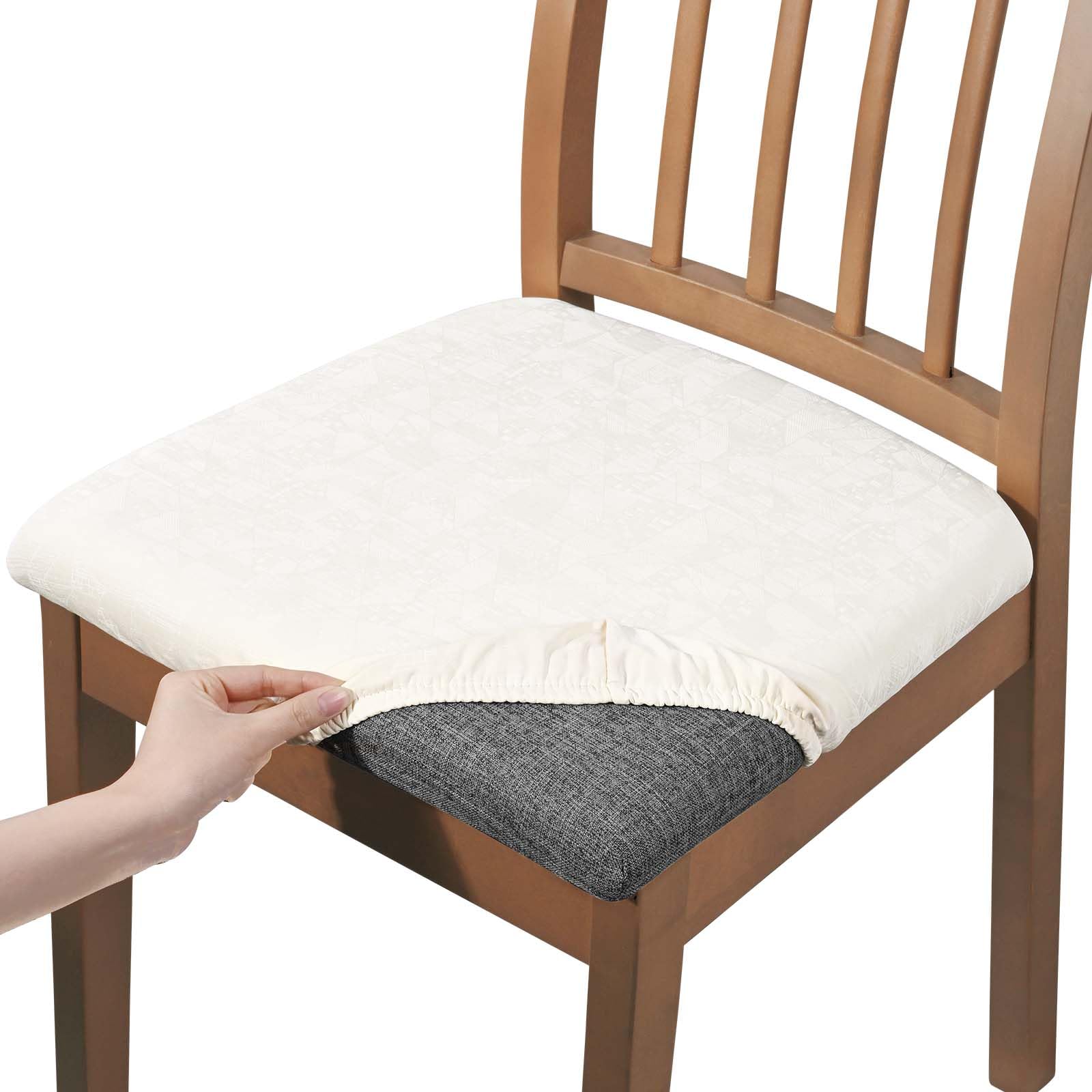 Alishomtll Dining Chair Covers Set of 6 Faux Leather Chair Seat Covers PU Seat Covers Removable Chair Slipcovers with Fixing Buckle for Dining Room Kitchen Garden Office (Beige 6pcs)