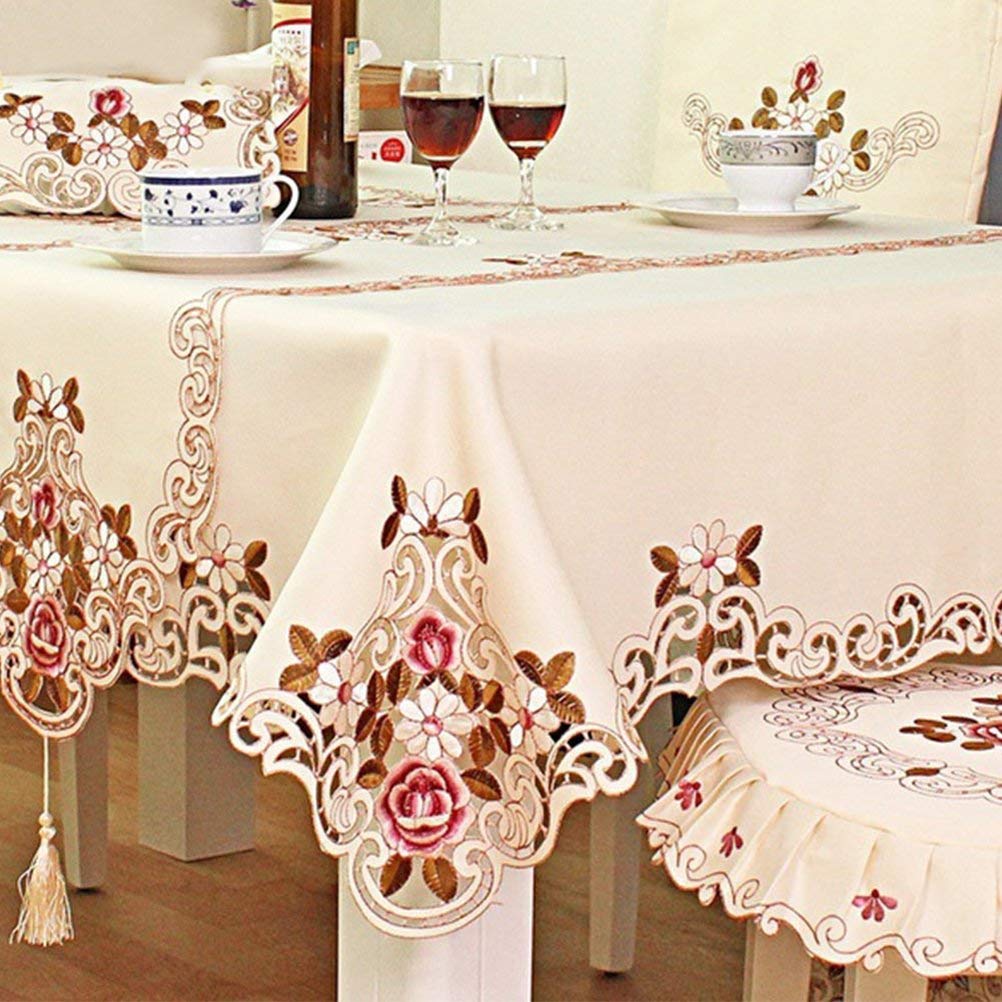 OPFdfhDFH Tablecloths, Embroidered Tablecloth,European Pastoral Table Cloth,Lace Flower Printing Washable Polyester Cover Rectangle Round Banquet Kitchen Dinning Decor(150x220cm(59x87inch))