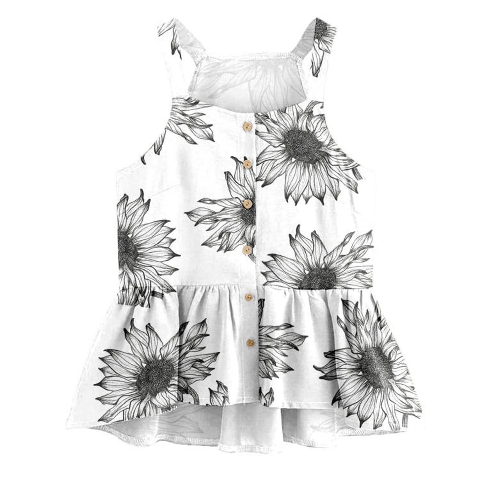 Poam Summer Casual Ruffle Tops for Women Loose Sleeveless Ruched Floral Short Tank Top Blouse