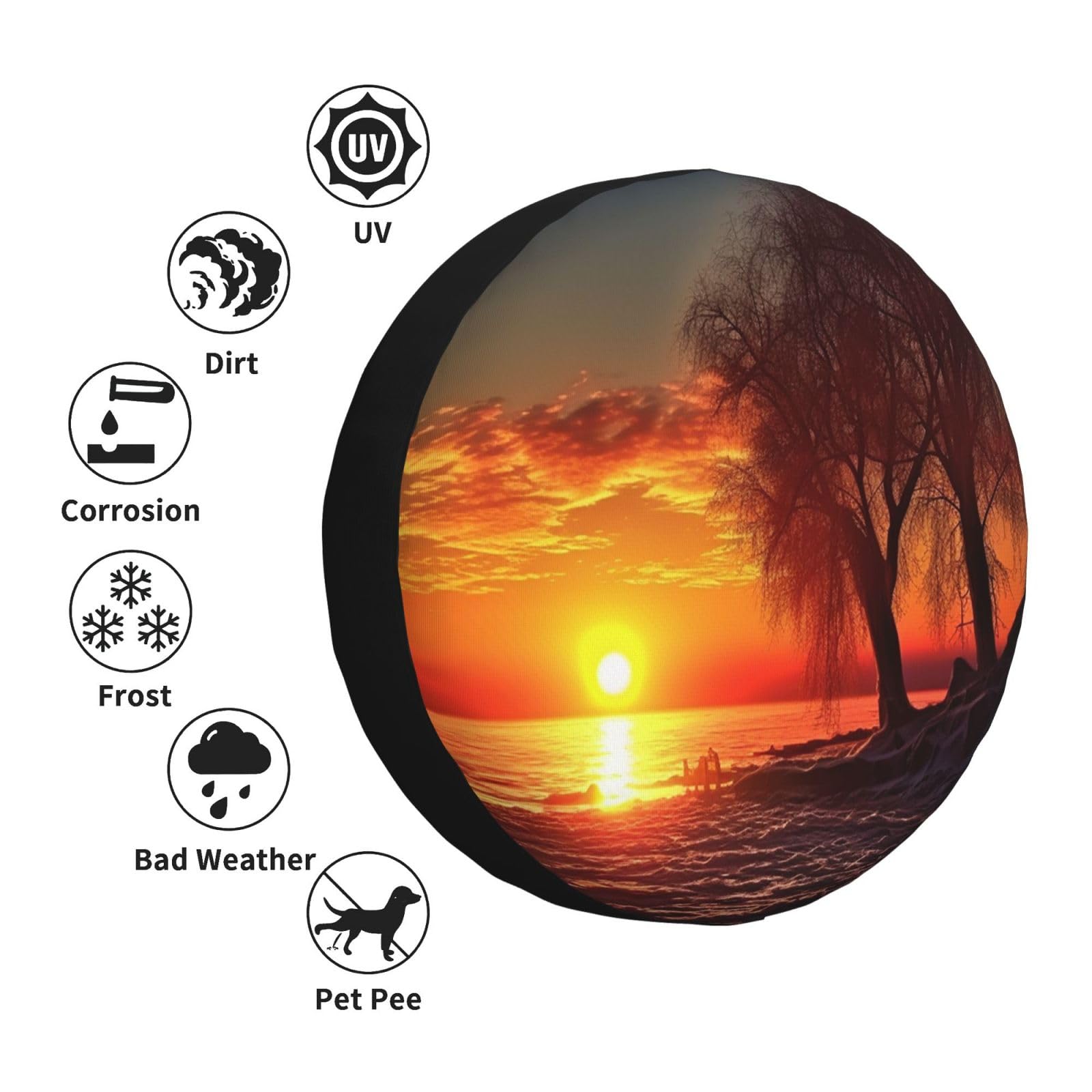 Universal Spare Tire Cover - Sunset Design, Waterproof Oxford Cloth, Fits 17" Tire For SUV, Truck, RV, Trailer
