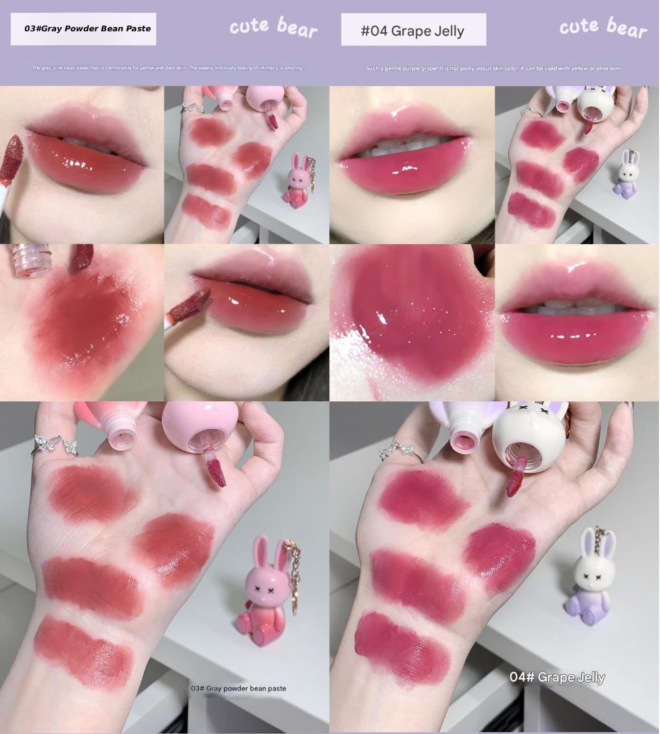 Gege Bear Cute Bunny Keychain Lip Tint | Hydrating, High-Shine Lip Stain |Moisturizing Lightweight, Long-Lasting, Non-Sticky Lip Gloss | Soft & Smooth Lip Color | Korean Beauty Lip Tint | Smudge-Proof, Glossy Finish Lipstain| Nourishing Lip Makeup For Women| Shades #01 (#1, 2g) 2